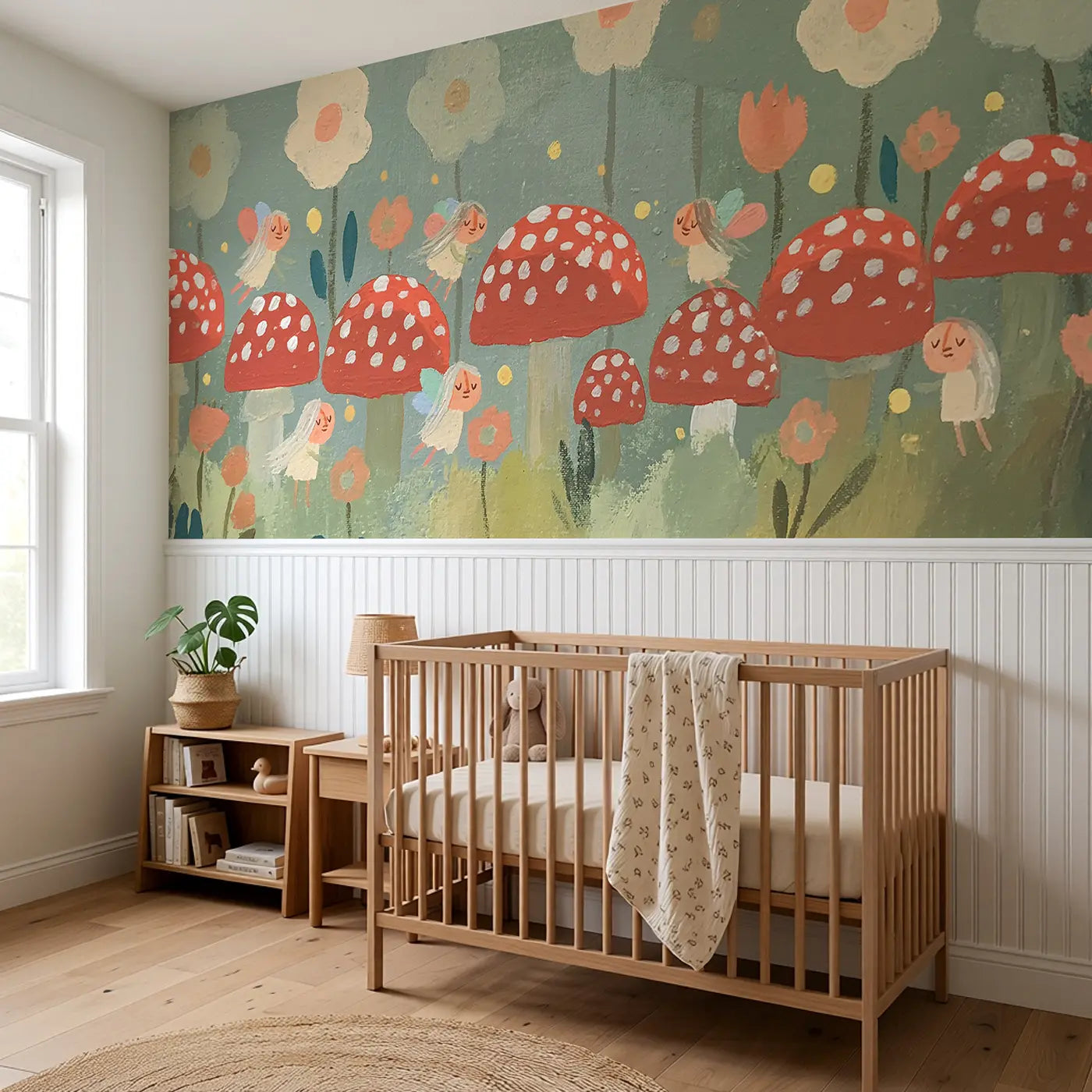 Graphic Fairy Ring Garden Wainscoting Wallpaper styled in a kids bedroom by Whimsy Tots