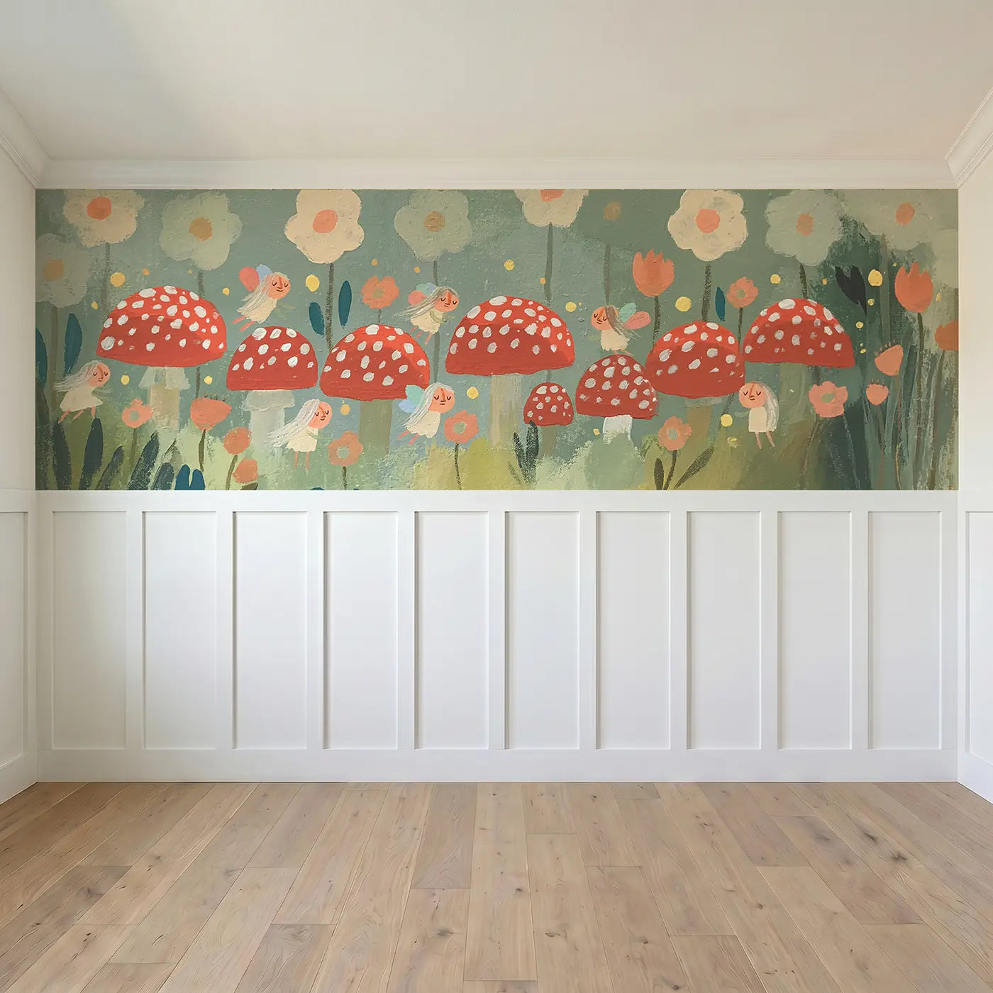 Full panel view of Graphic Fairy Ring Garden Wainscoting Wallpaper by Whimsy Tots