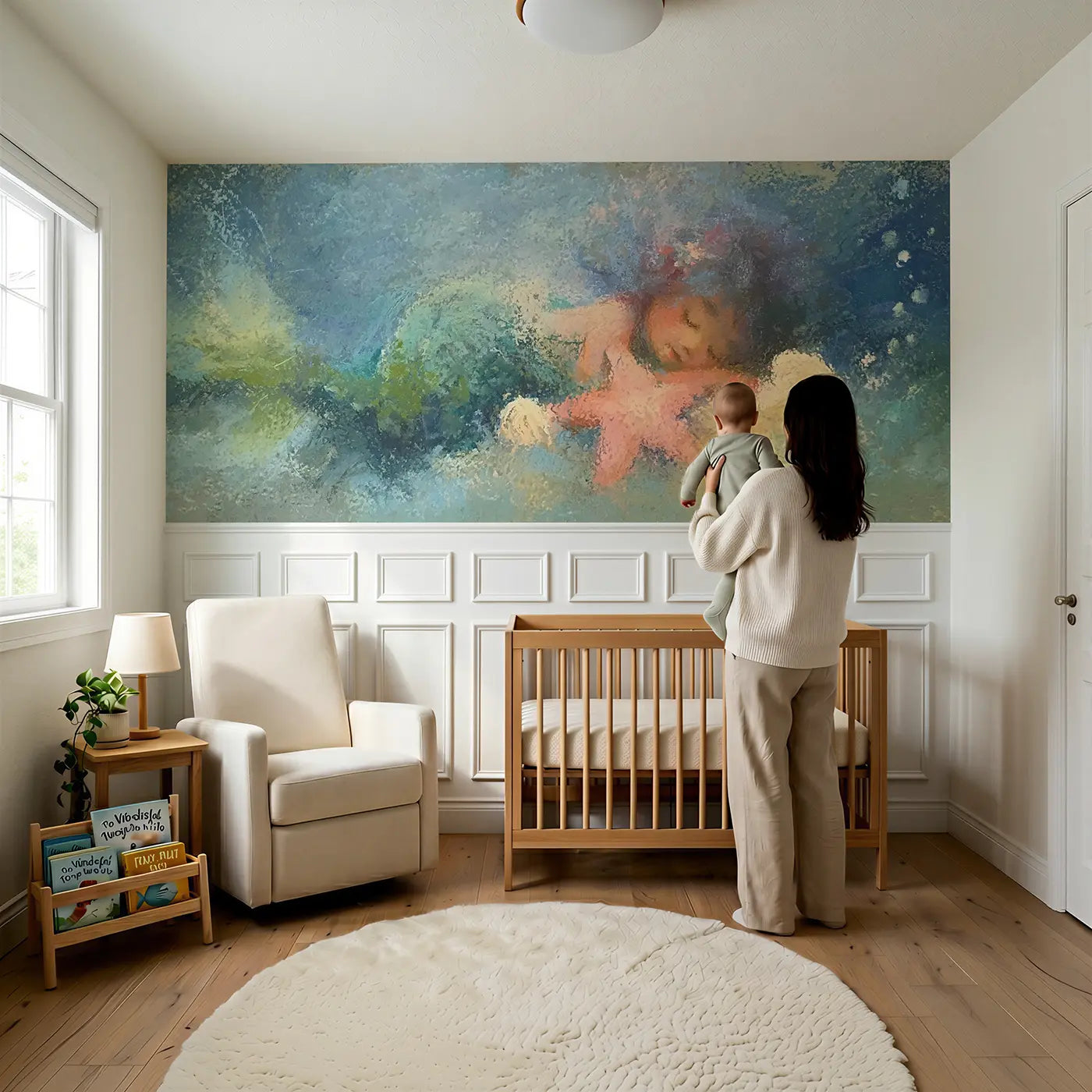 Child reading near Chalk Mermaid Starfish Dream Wainscoting Wallpaper by Whimsy Tots
