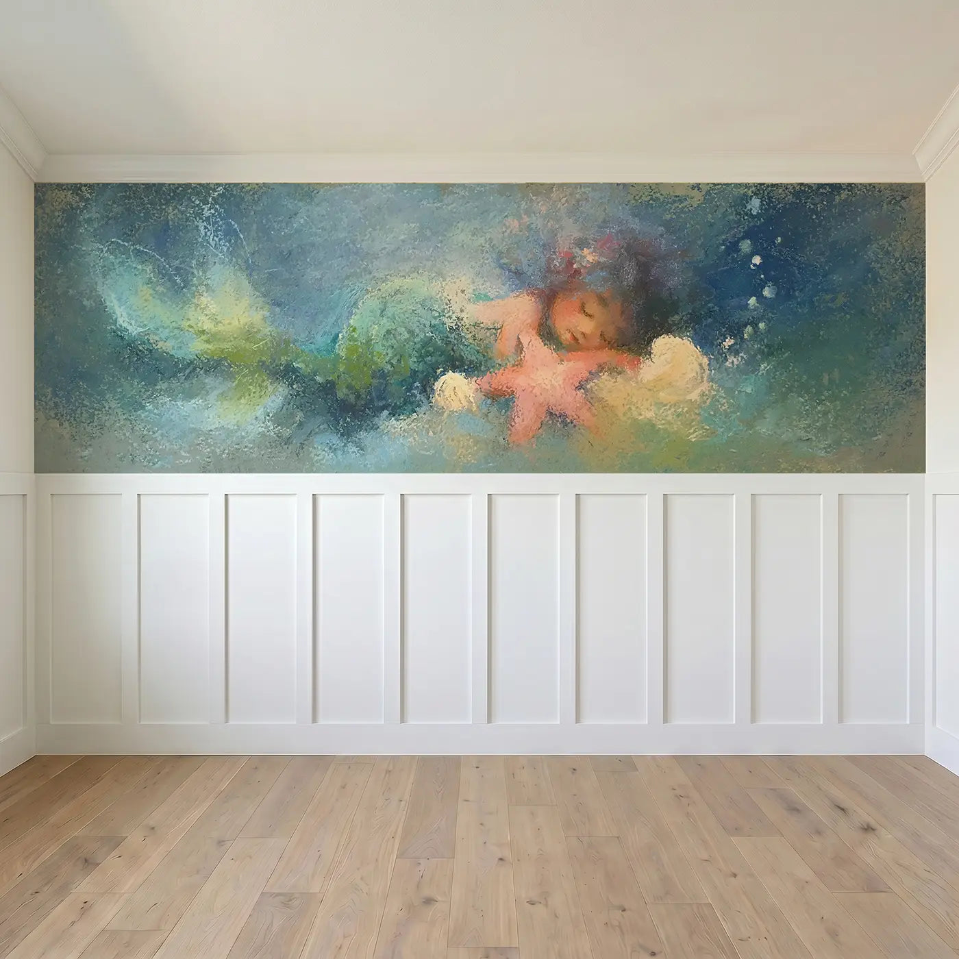 Full panel view of Chalk Mermaid Starfish Dream Wainscoting Wallpaper by Whimsy Tots