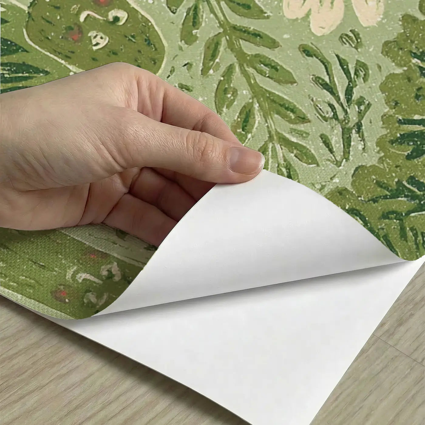 Peel-and-stick detail of Block Print Fairy Forest Wainscoting Wallpaper by Whimsy Tots