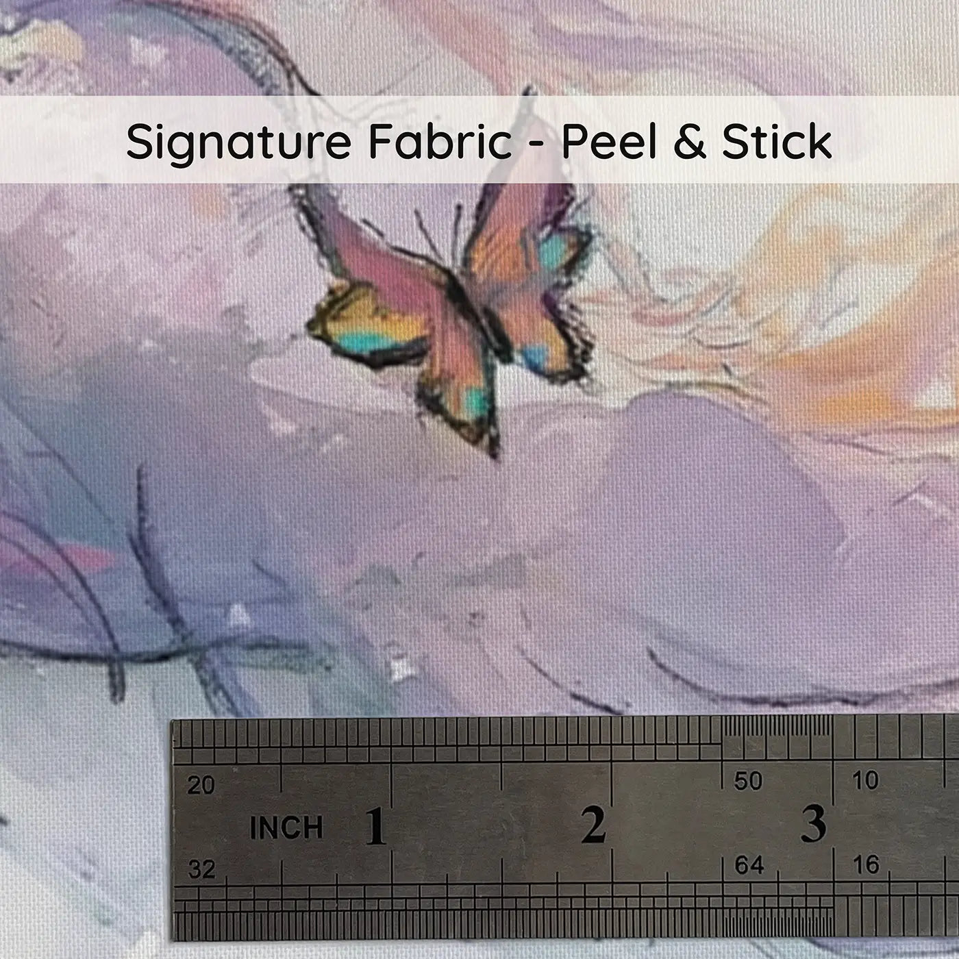 Fabric texture close-up of Unicorn Meadow Rainbow Sky Wainscoting Wallpaper by Whimsy Tots