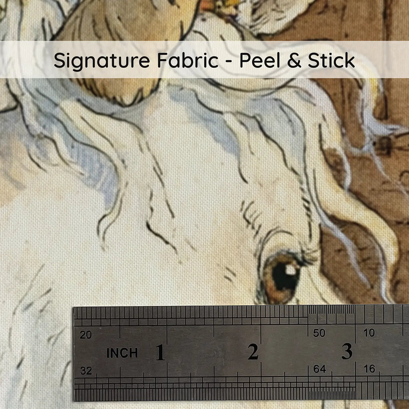 Fabric texture close-up of Unicorn Stable Storybook Wainscoting Wallpaper by Whimsy Tots