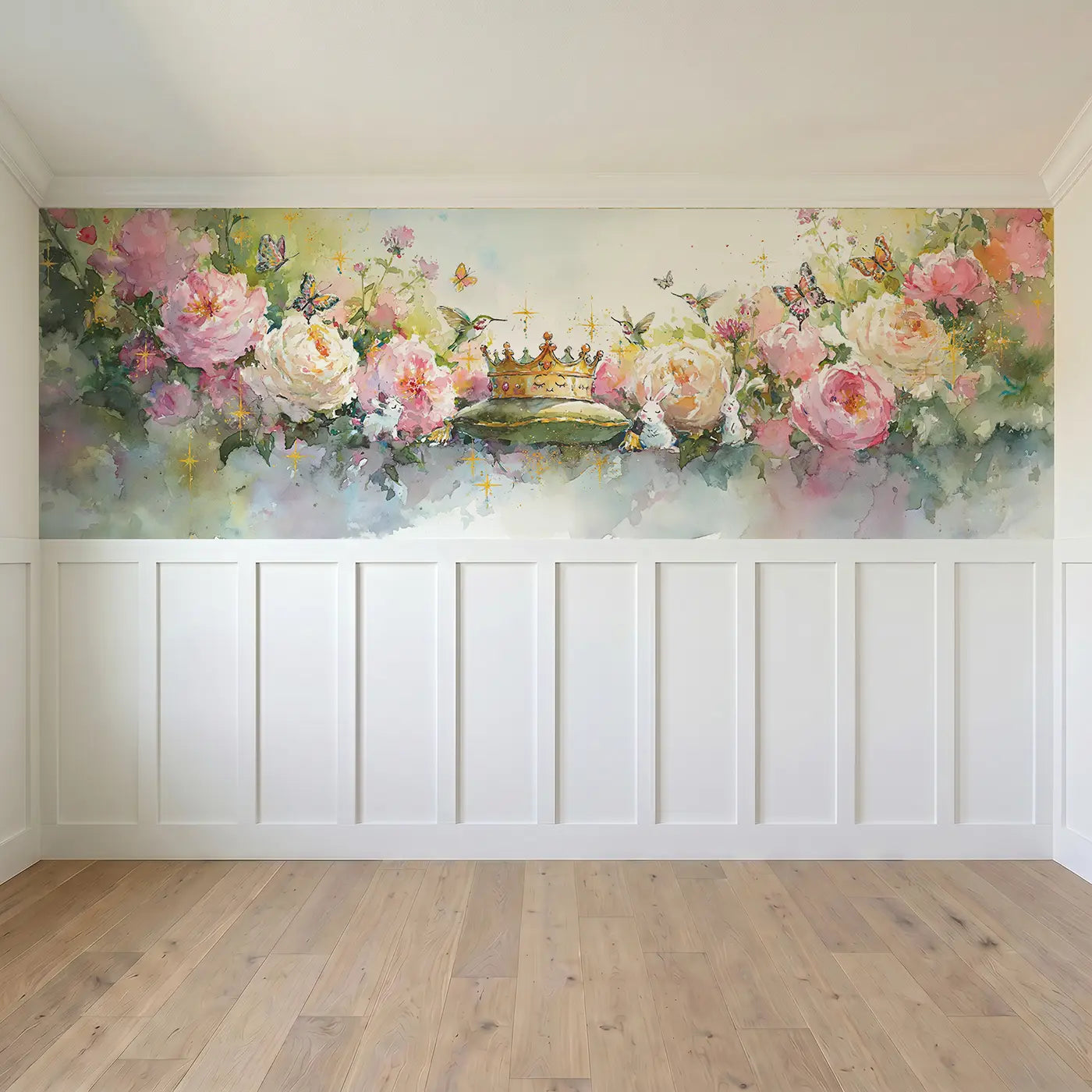 Full panel view of Enchanted Garden Crown Wainscoting Wallpaper by Whimsy Tots