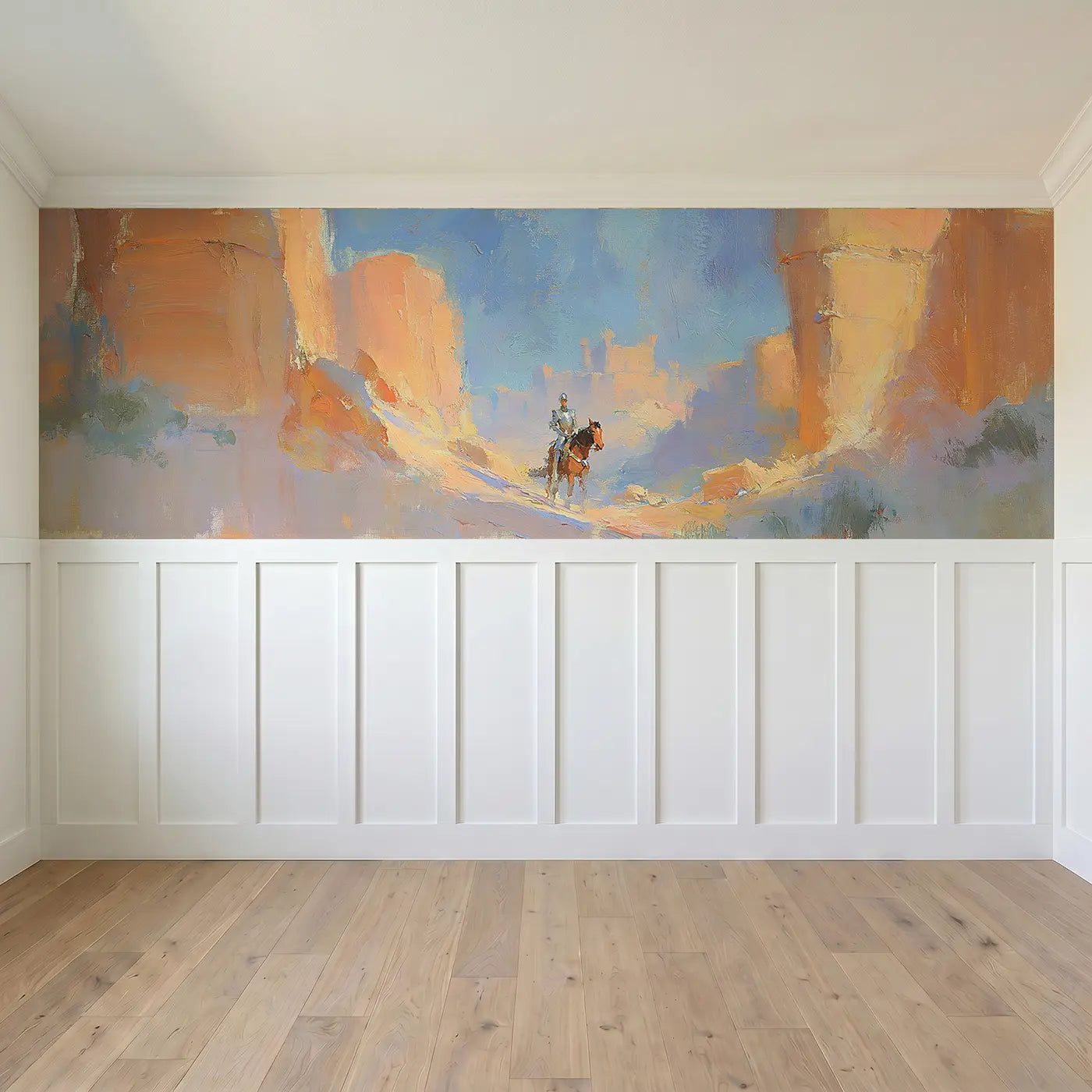 Full panel view of Knight Quest Mountain Pass Wainscoting Wallpaper by Whimsy Tots