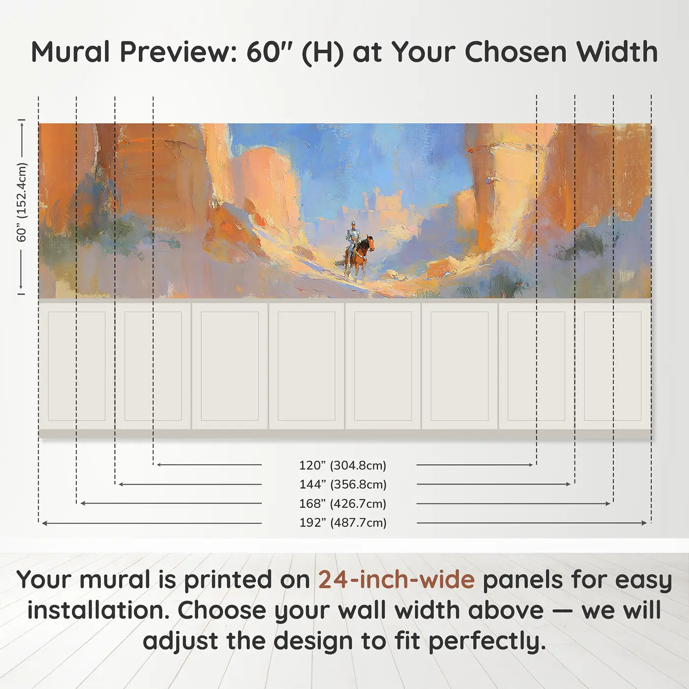 Panel dimensions for Knight Quest Mountain Pass Wainscoting Wallpaper by Whimsy Tots