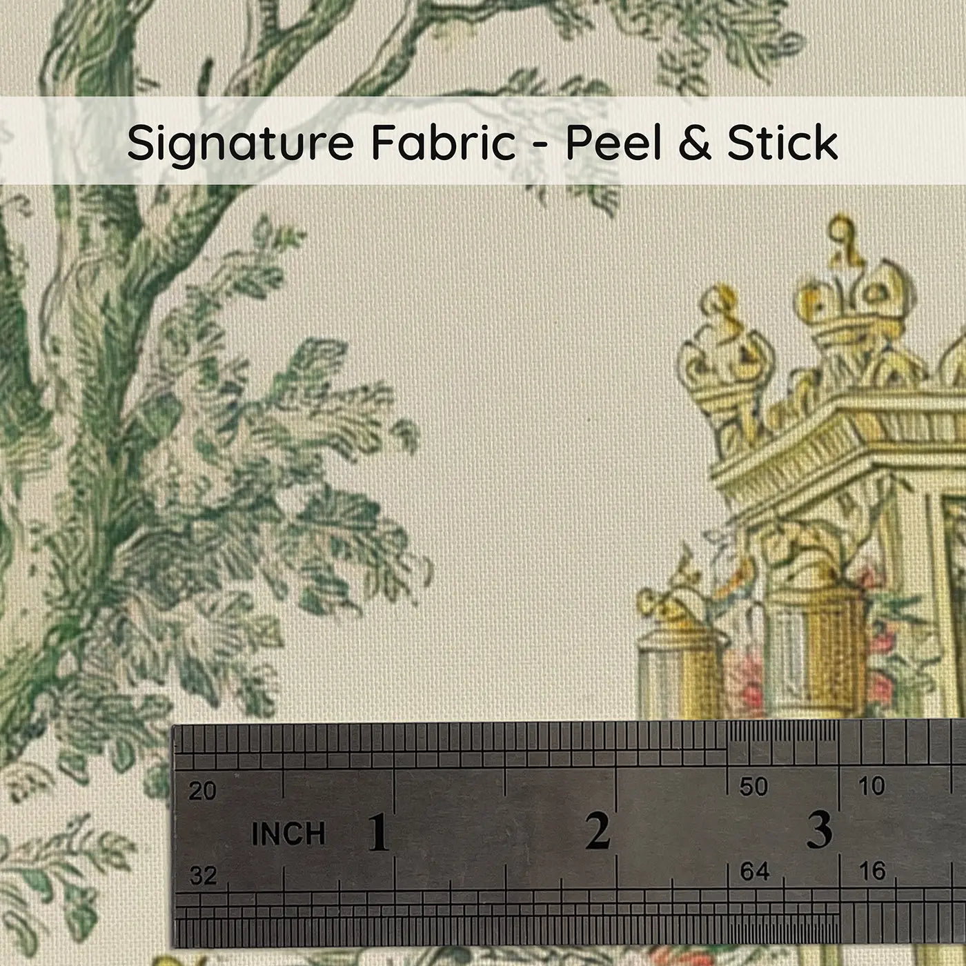 Fabric texture close-up of Princess Carriage Toile Scene Wainscoting Wallpaper by Whimsy Tots