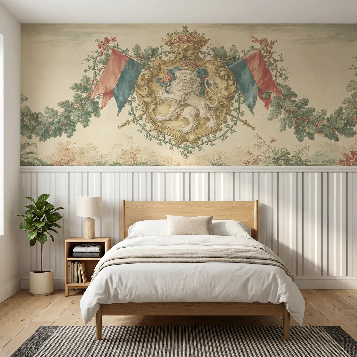 Botanical Elegance knight shield heraldic toile wainscoting wallpaper for bedroom by Whimsy Tots