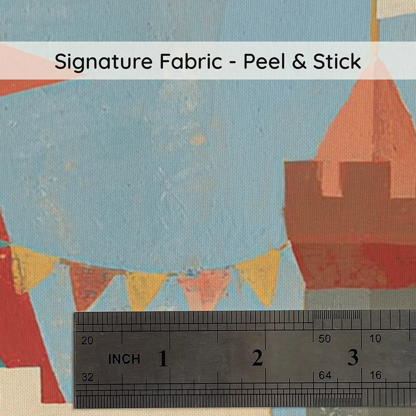 Fabric texture close-up of Graphic Castle Tower Flags Wainscoting Wallpaper by Whimsy Tots