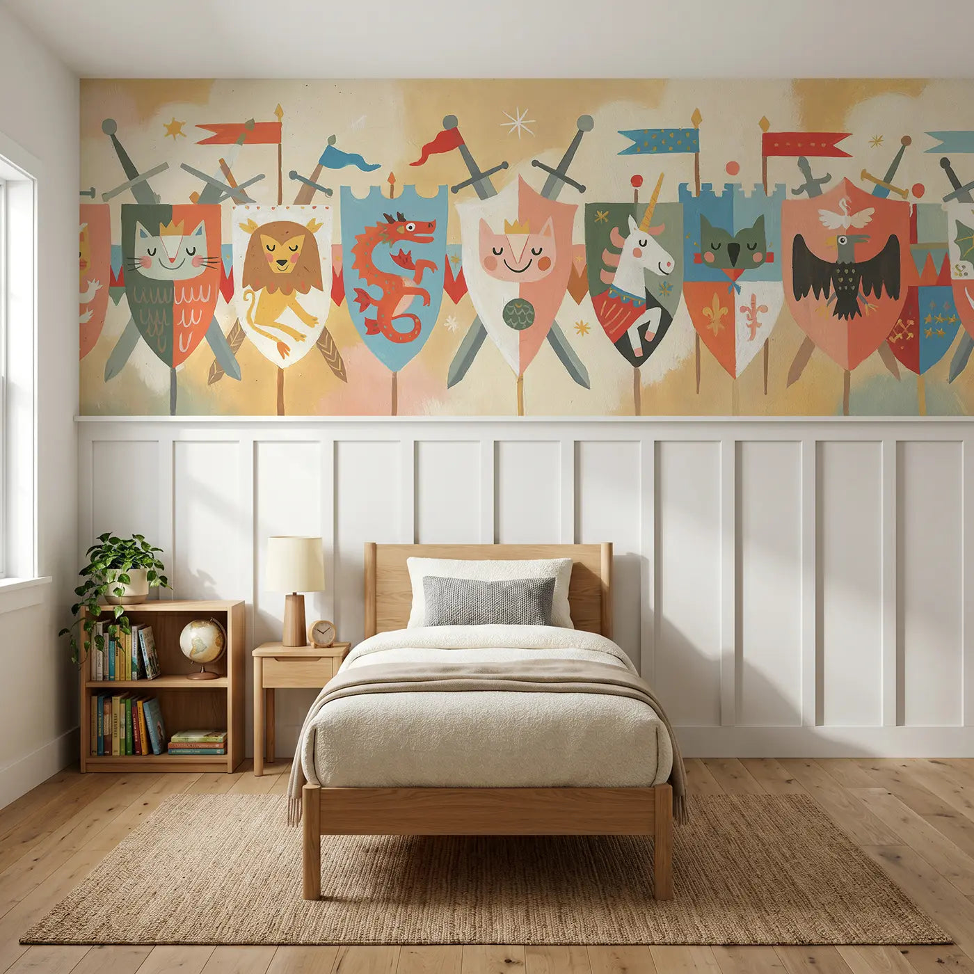 Modern Illustration flat knight shield parade wainscoting wallpaper for bedroom by Whimsy Tots