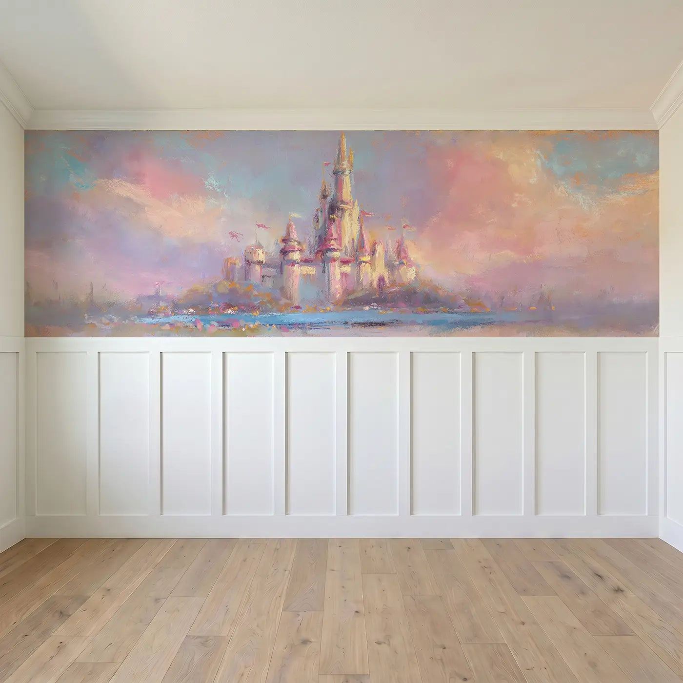 Full panel view of Chalk Castle Dream Soft Wainscoting Wallpaper by Whimsy Tots