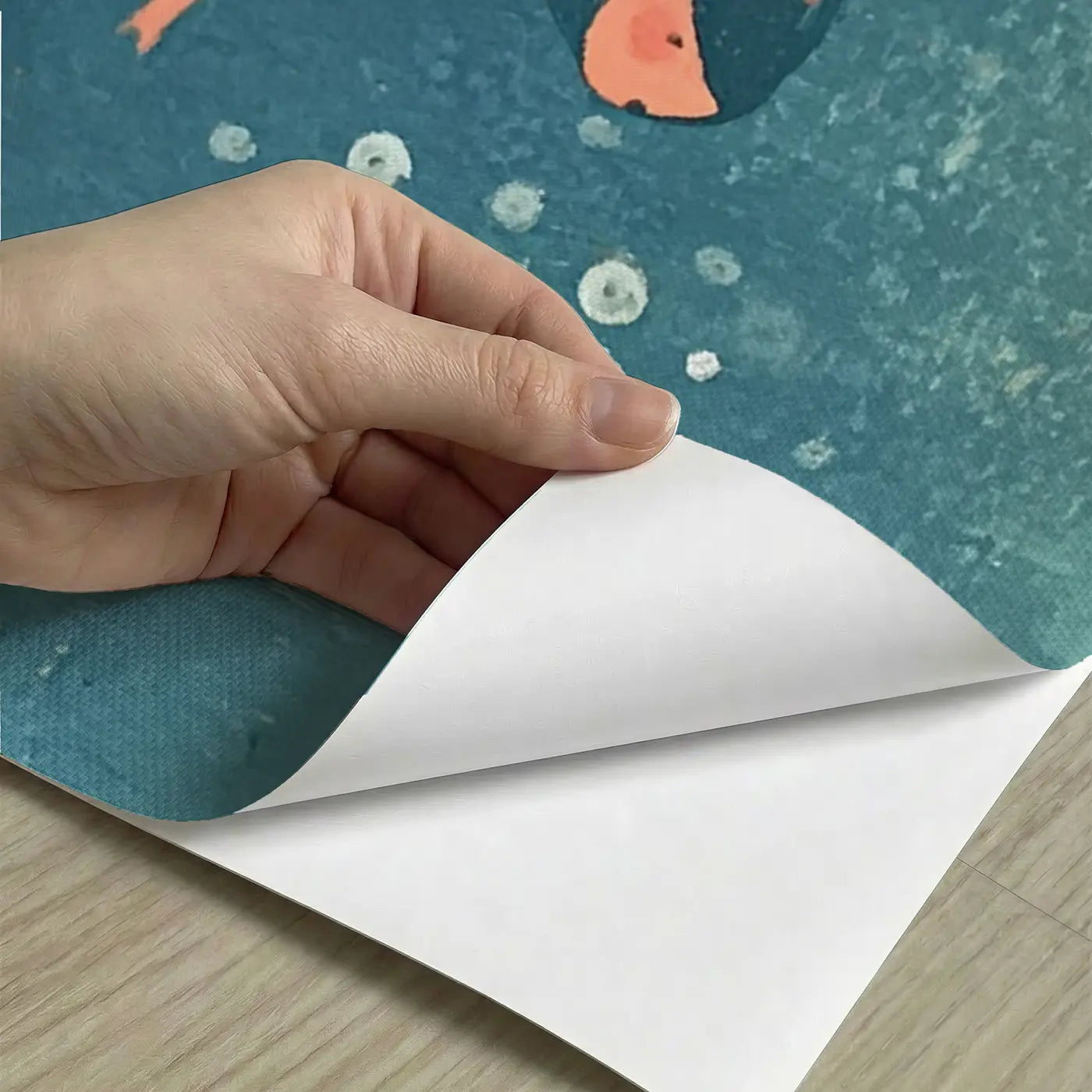 Peel-and-stick detail of Flat Mermaid Coral Reef Wainscoting Wallpaper by Whimsy Tots
