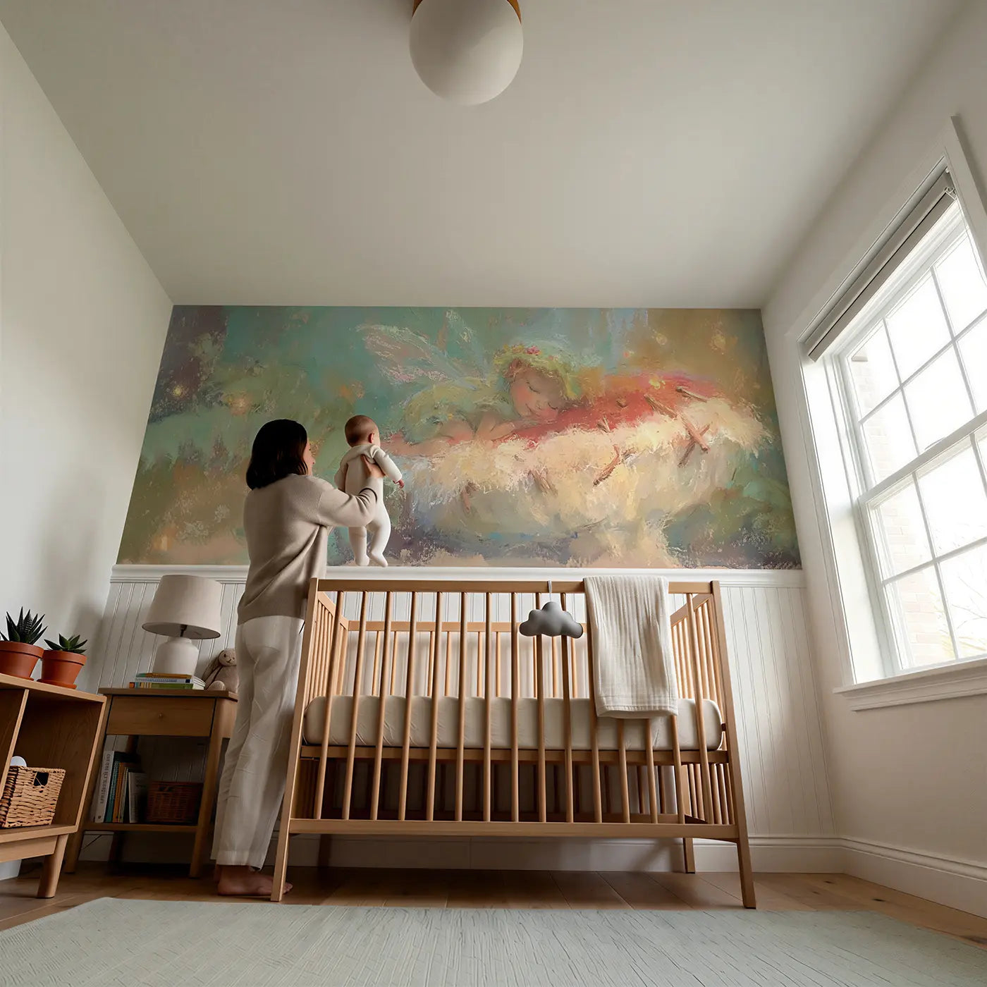 Child reading near Chalk Fairy Forest Sleep Wainscoting Wallpaper by Whimsy Tots