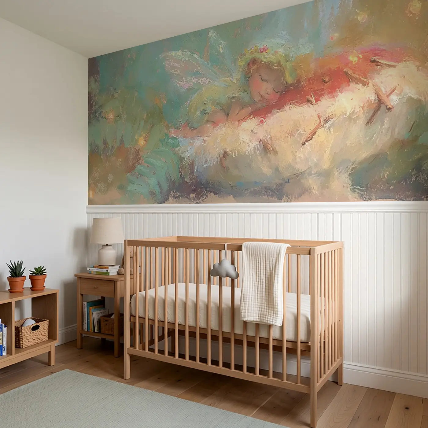 Chalk Fairy Forest Sleep Wainscoting Wallpaper styled in a kids bedroom by Whimsy Tots
