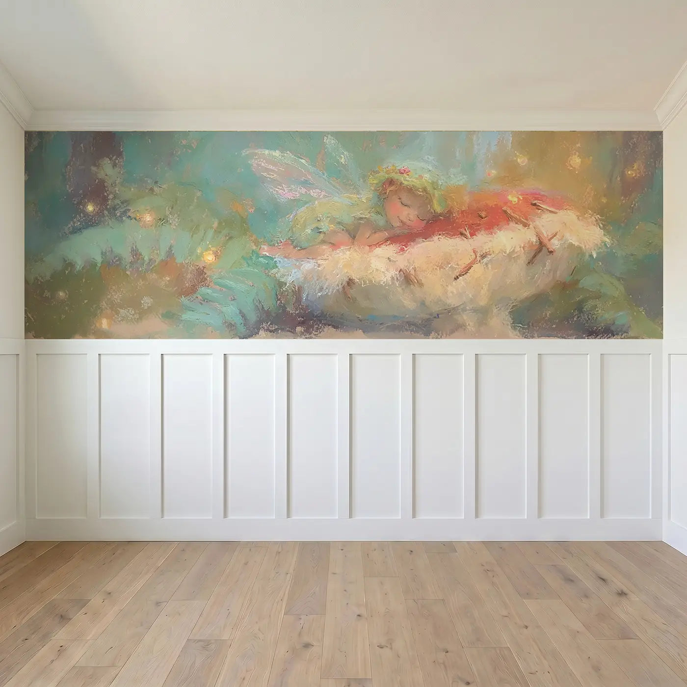 Full panel view of Chalk Fairy Forest Sleep Wainscoting Wallpaper by Whimsy Tots