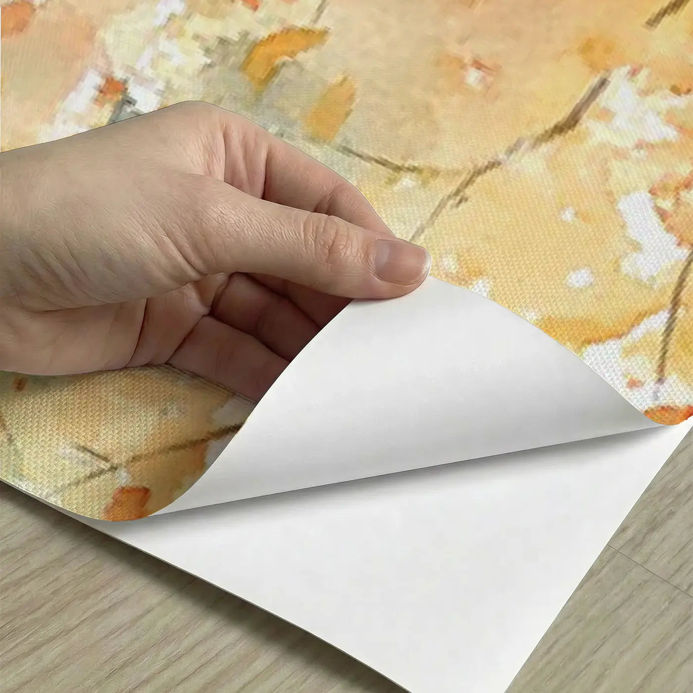 Peel-and-stick detail of Autumn Country Lane Gold Wainscoting Wallpaper by Whimsy Tots