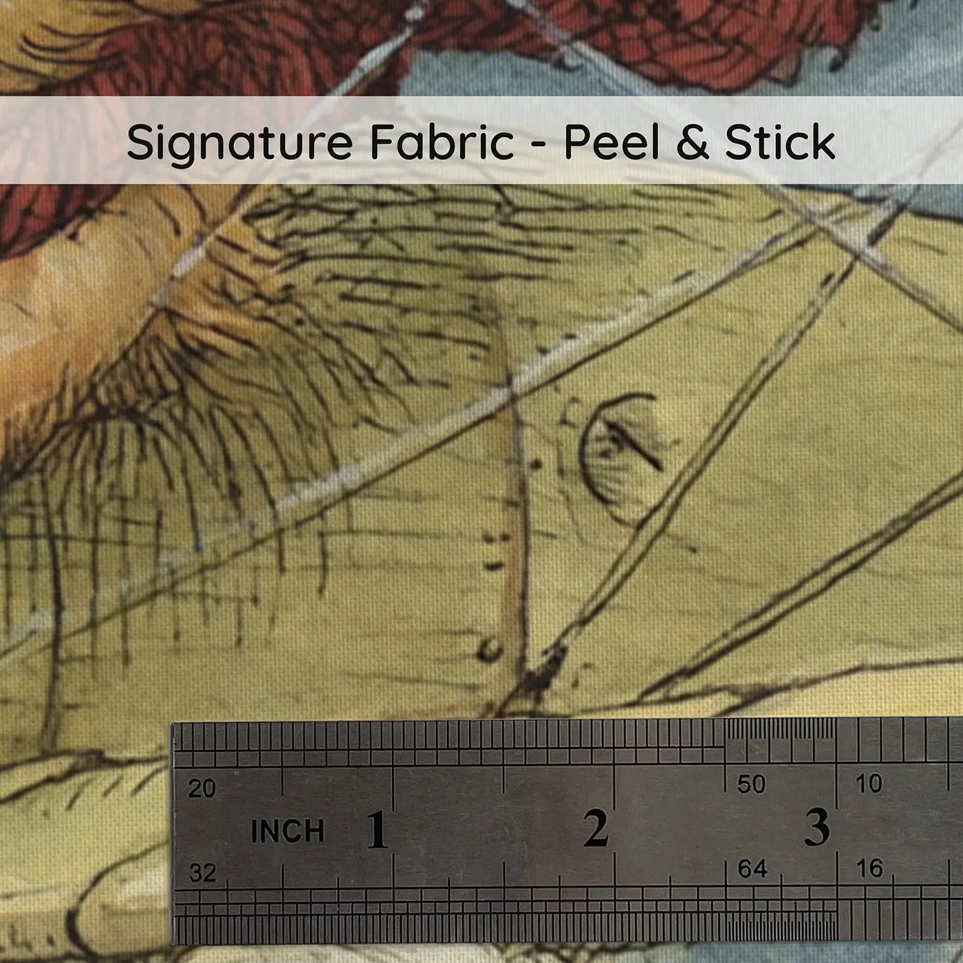 Fabric texture close-up of Fox Biplane Cloud Adventure Wainscoting Wallpaper by Whimsy Tots