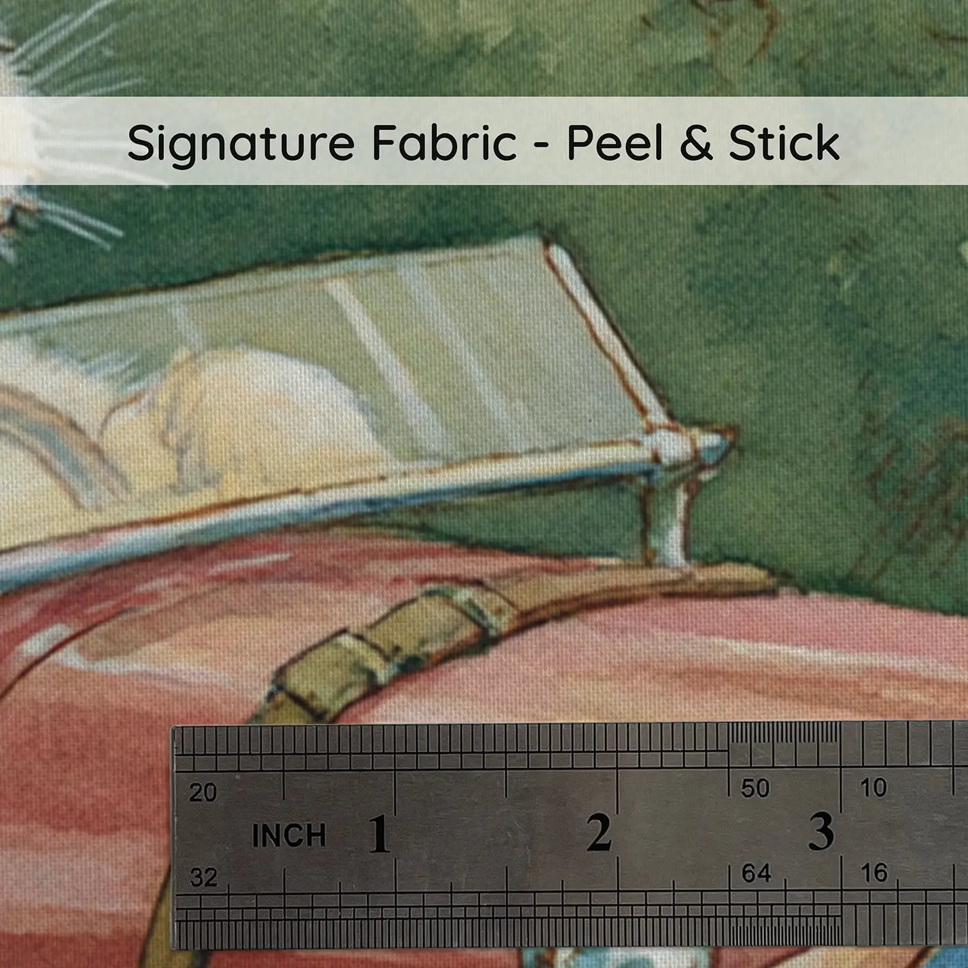 Fabric texture close-up of Rabbit Hot Rod Countryside Wainscoting Wallpaper by Whimsy Tots
