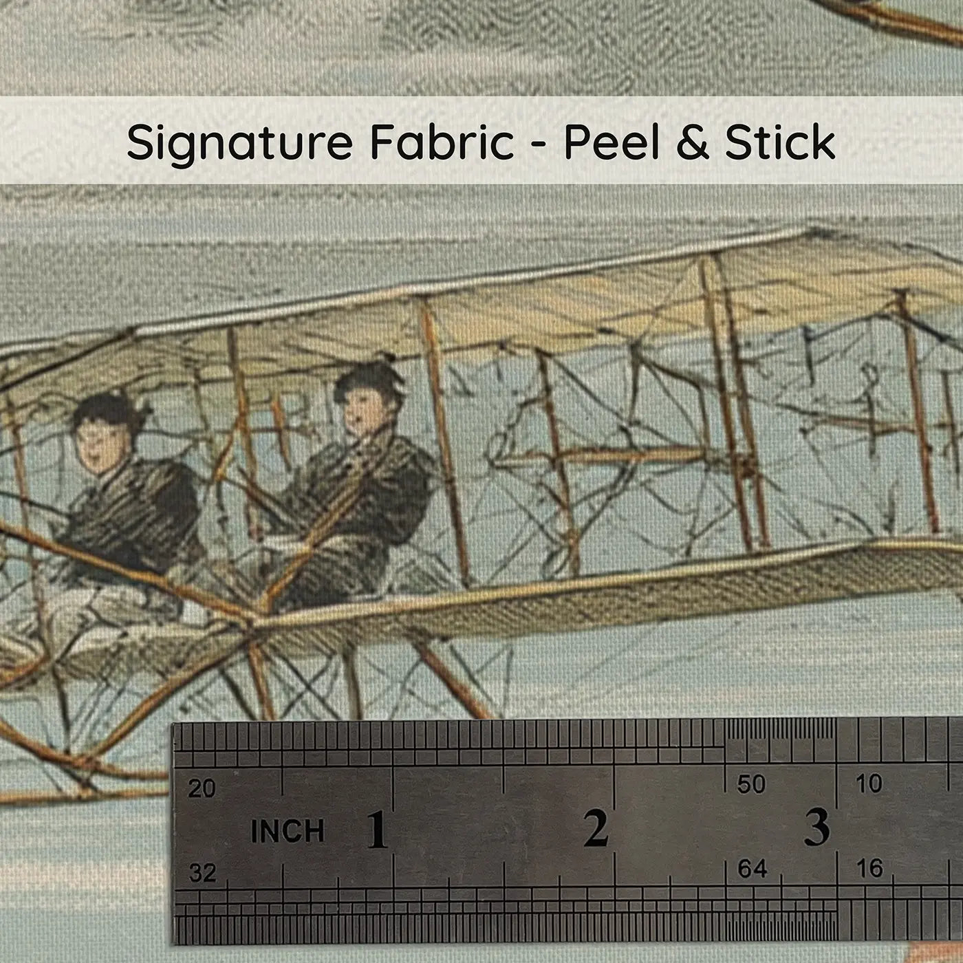 Fabric texture close-up of Biplane Air Show Toile Wainscoting Wallpaper by Whimsy Tots