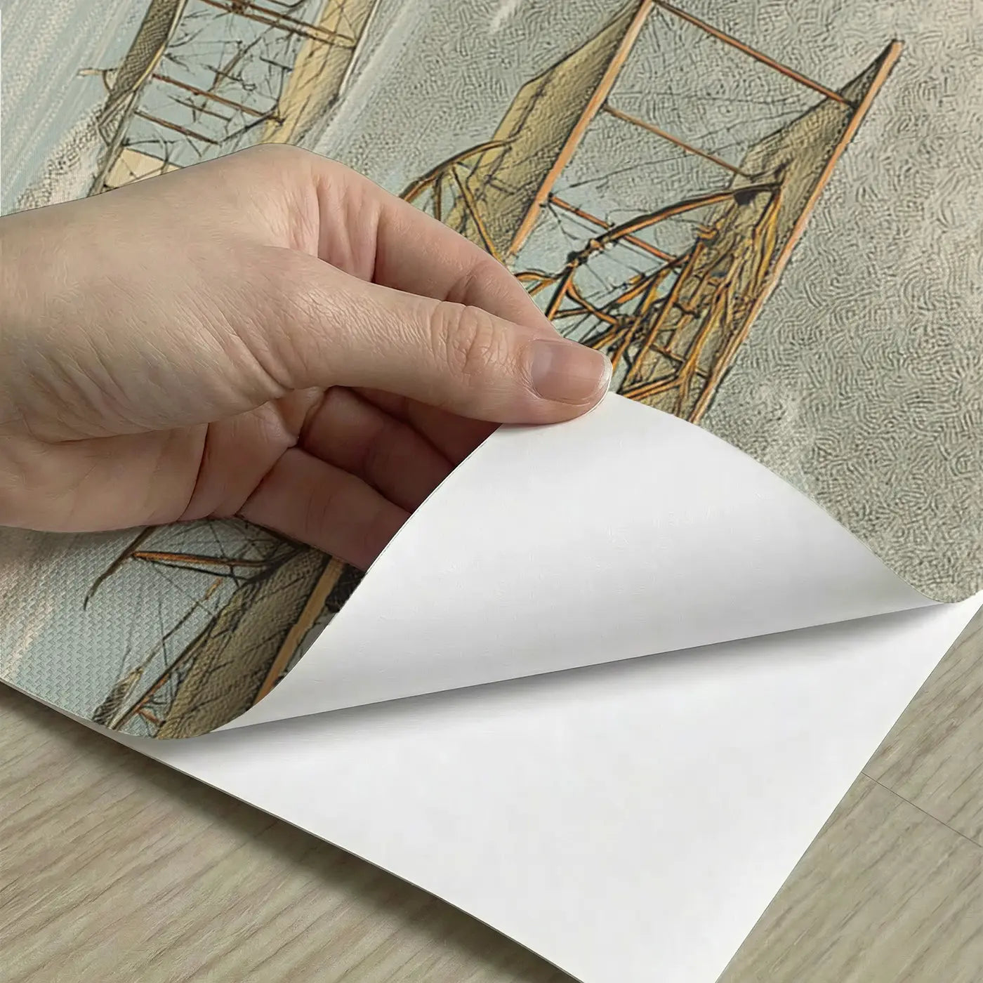 Peel-and-stick detail of Biplane Air Show Toile Wainscoting Wallpaper by Whimsy Tots