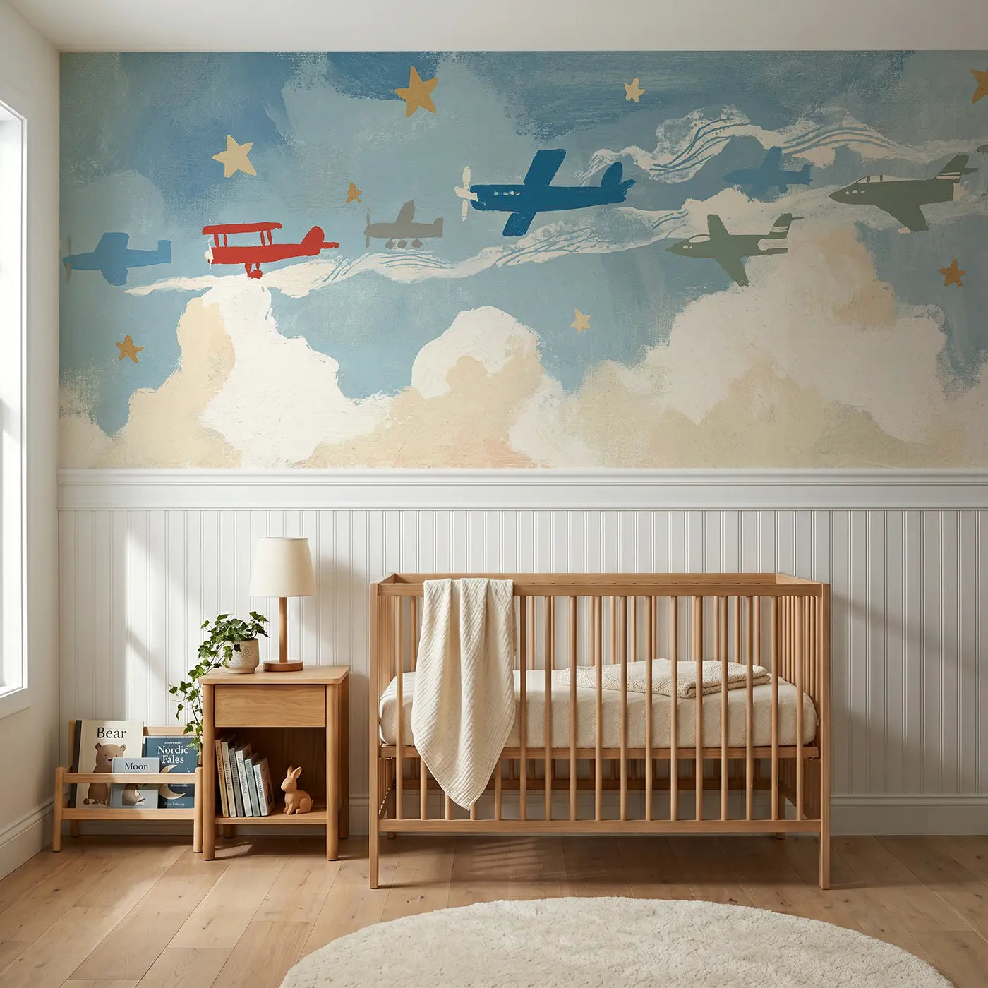 Modern Illustration flat vintage car row wainscoting wallpaper for nursery by Whimsy Tots