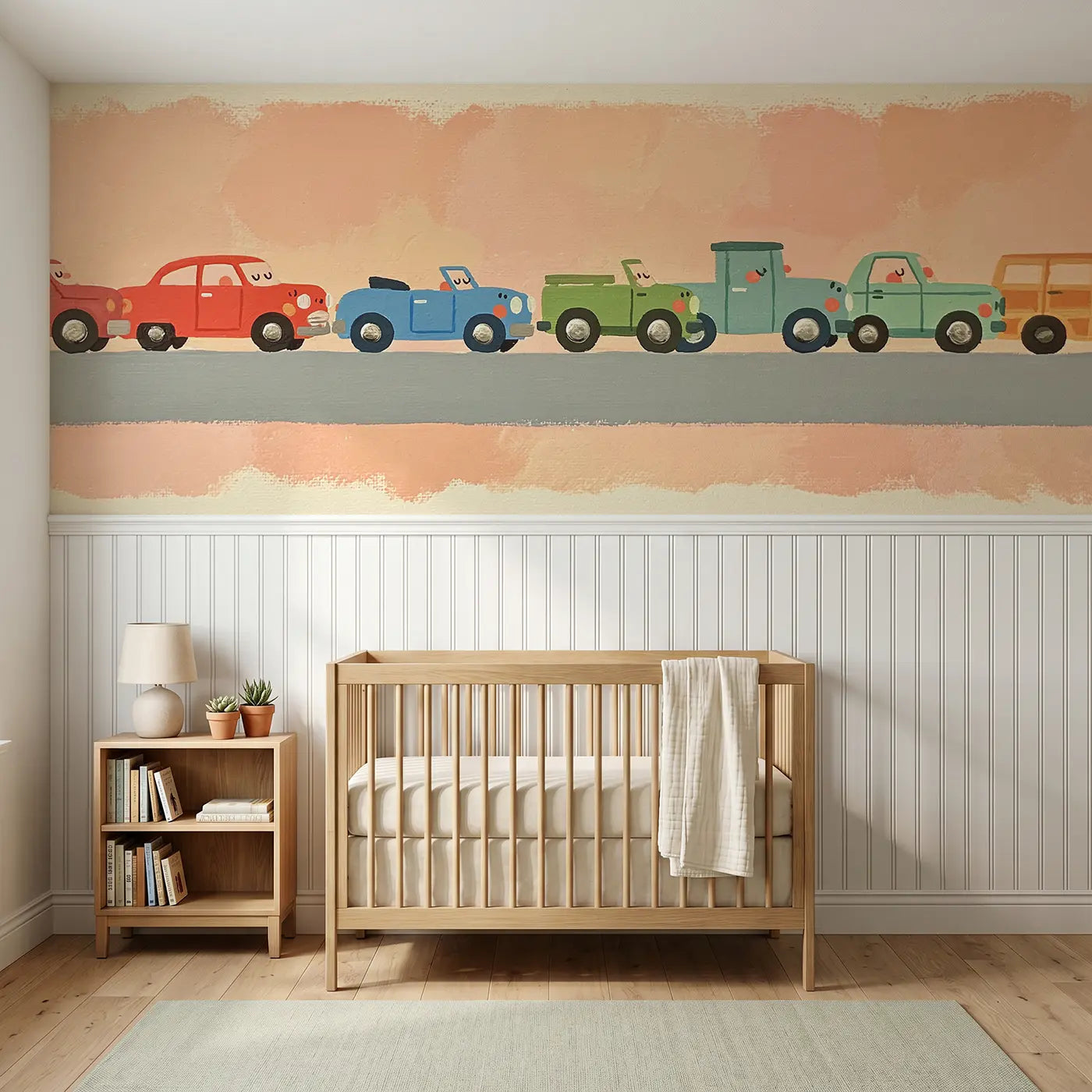 Modern Illustration bold airplane sky fleet wainscoting wallpaper for nursery by Whimsy Tots