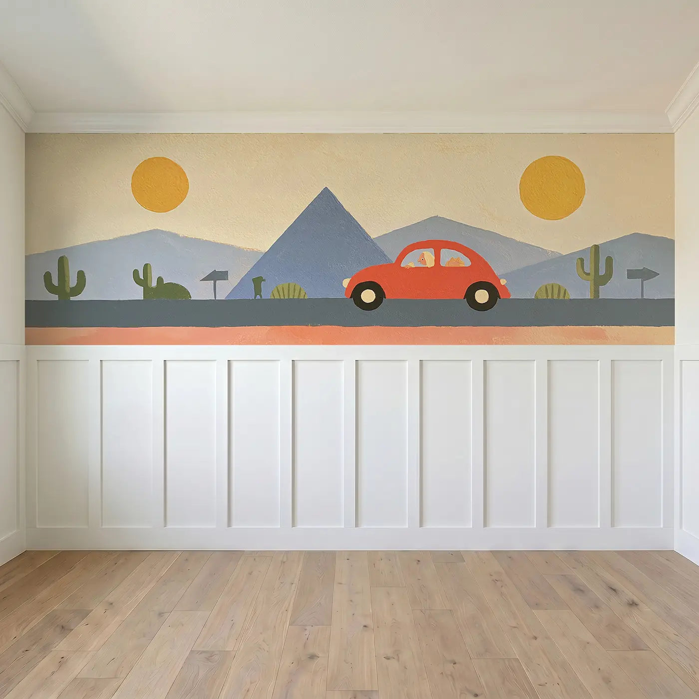 Full panel view of Graphic Road Trip Adventure Wainscoting Wallpaper by Whimsy Tots