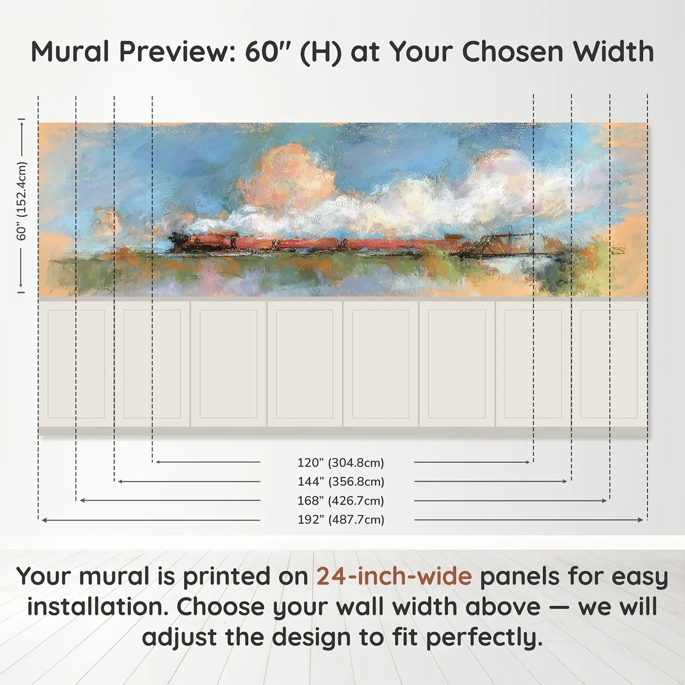 Panel dimensions for Chalk Train Journey Soft Wainscoting Wallpaper by Whimsy Tots