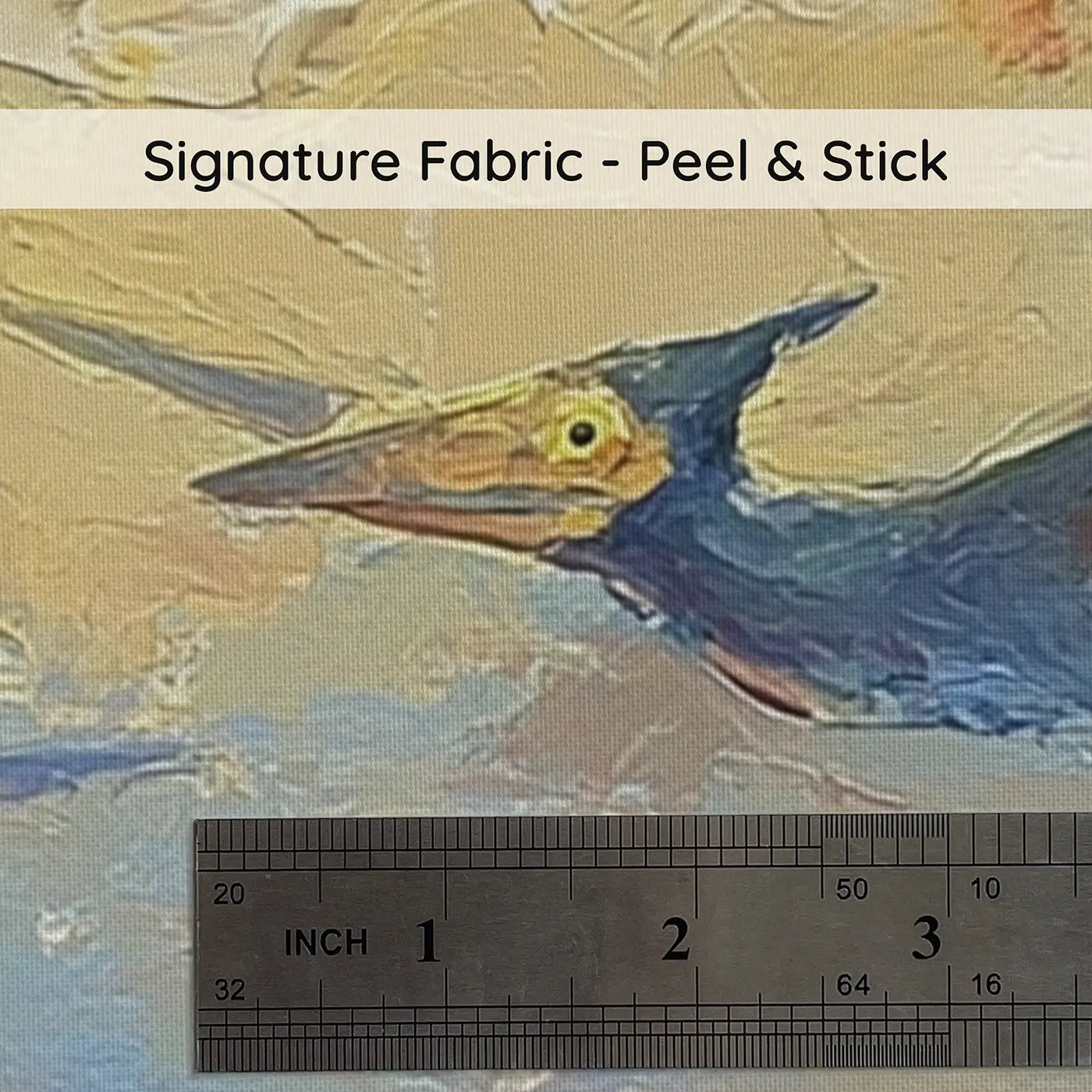 Fabric texture close-up of Pteranodon Sunset Cliffs Oil Wainscoting Wallpaper by Whimsy Tots