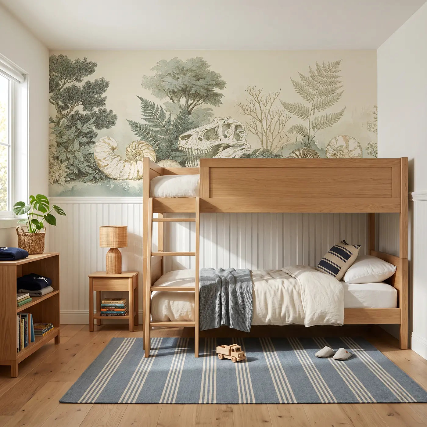 Botanical Elegance dinosaur fossil toile wainscoting wallpaper for bedroom by Whimsy Tots