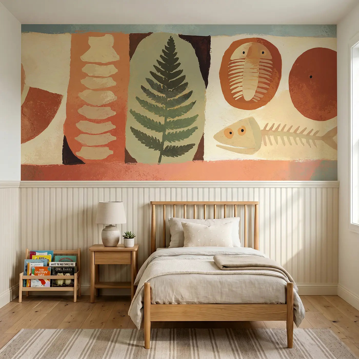 Modern Illustration flat fossil pattern wainscoting wallpaper for bedroom by Whimsy Tots