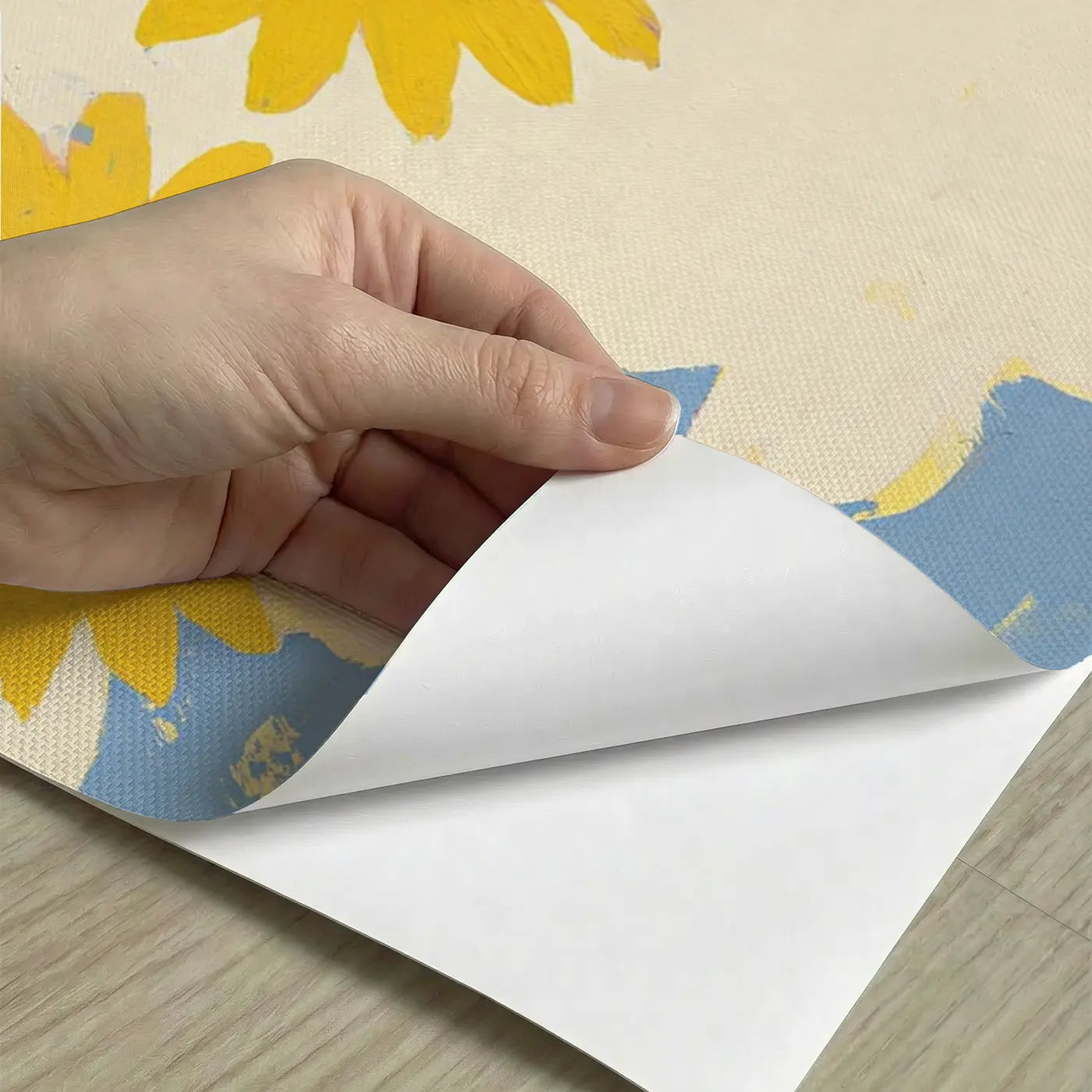 Peel-and-stick detail of Bold Sunflower Farm Flat Wainscoting Wallpaper by Whimsy Tots