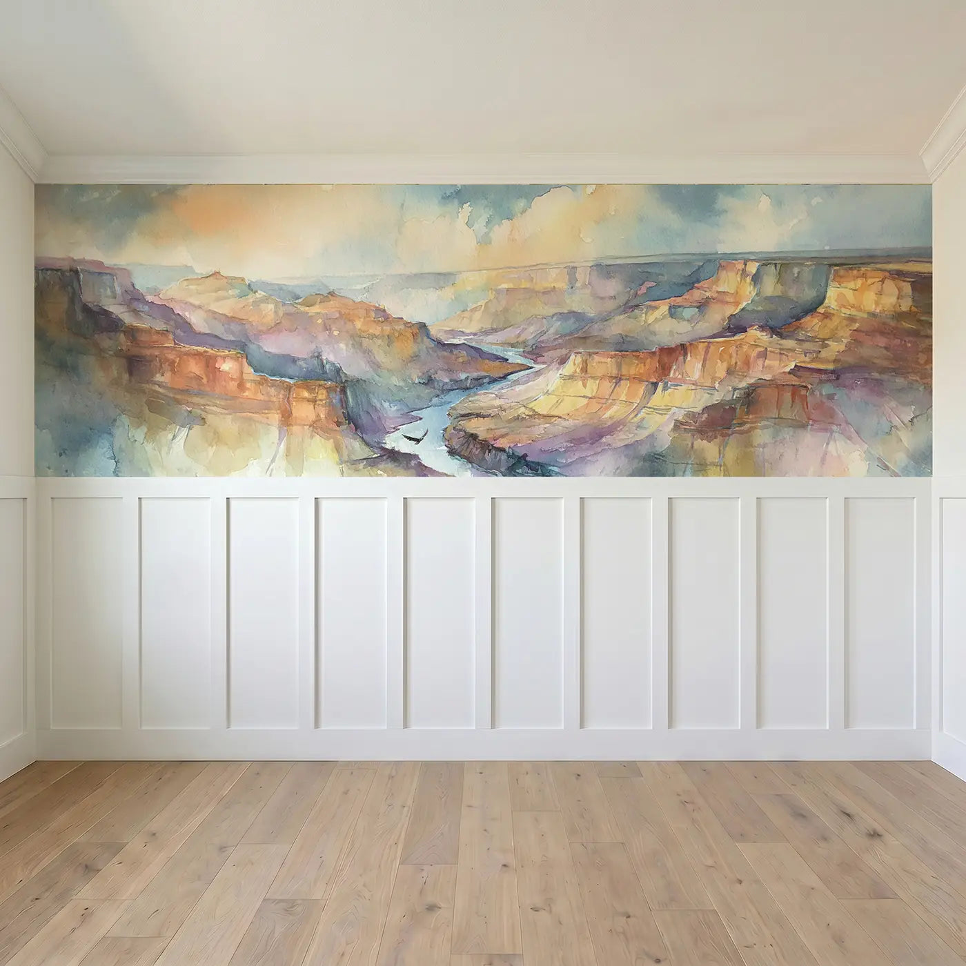 Full panel view of Canyon River Valley View Wainscoting Wallpaper by Whimsy Tots