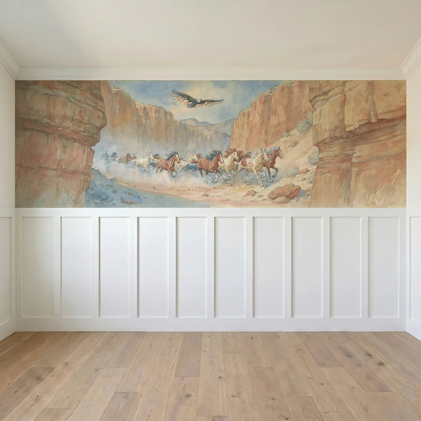 Full panel view of Wild Horse Canyon Run Wainscoting Wallpaper by Whimsy Tots