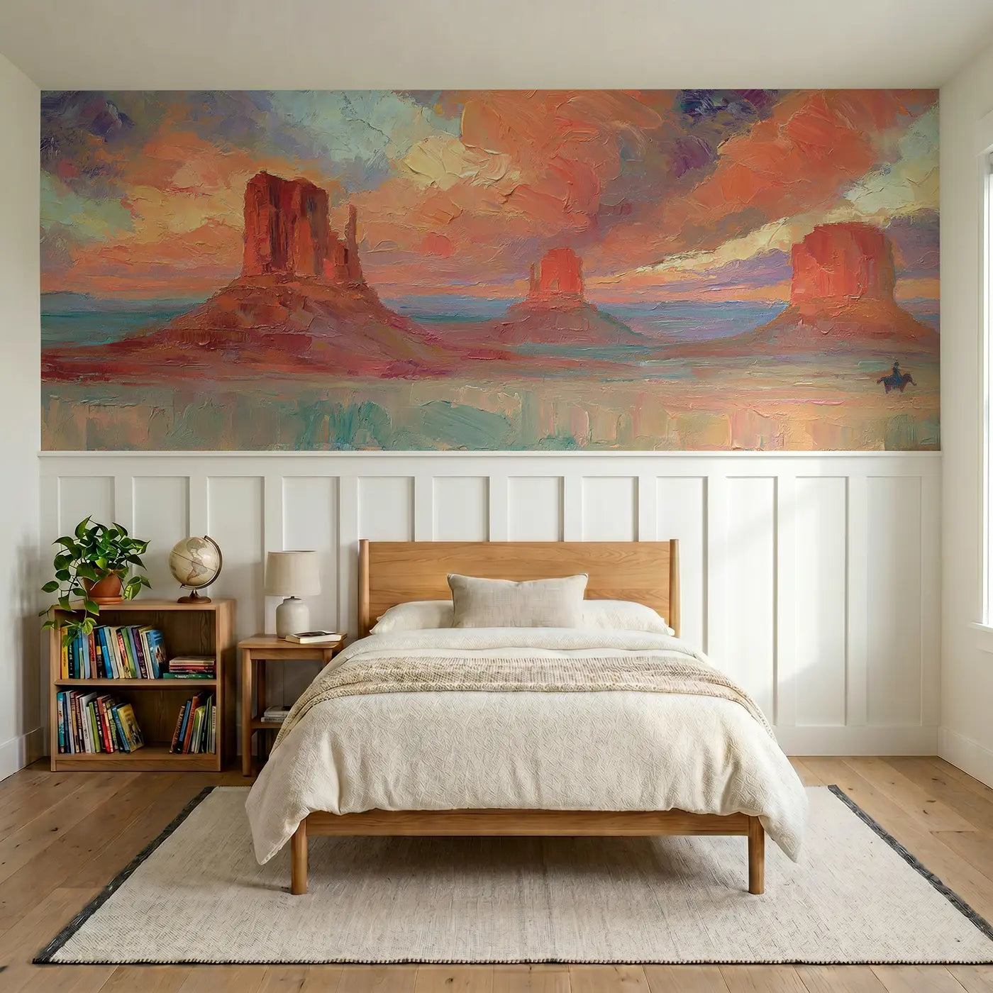 Painted Landscape Monument Valley sunset wainscoting wallpaper for bedroom by Whimsy Tots