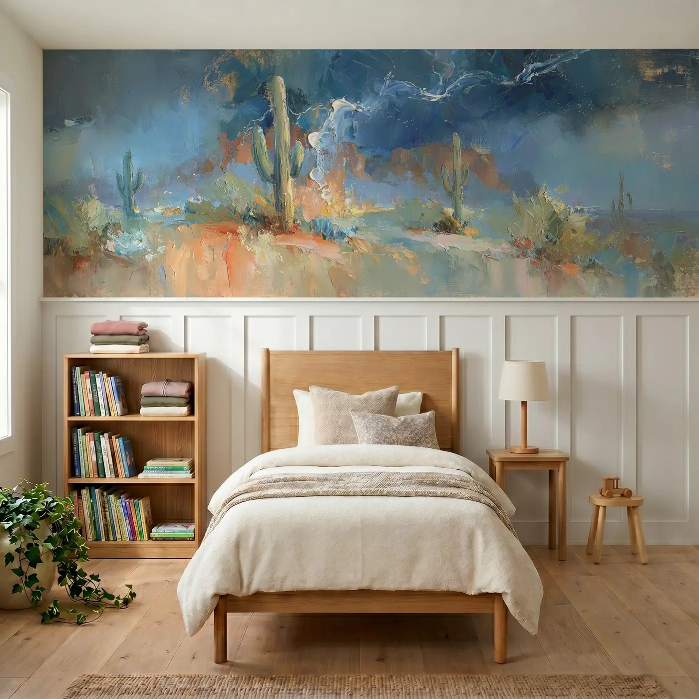 Painted Landscape desert storm lightning wainscoting wallpaper for bedroom by Whimsy Tots