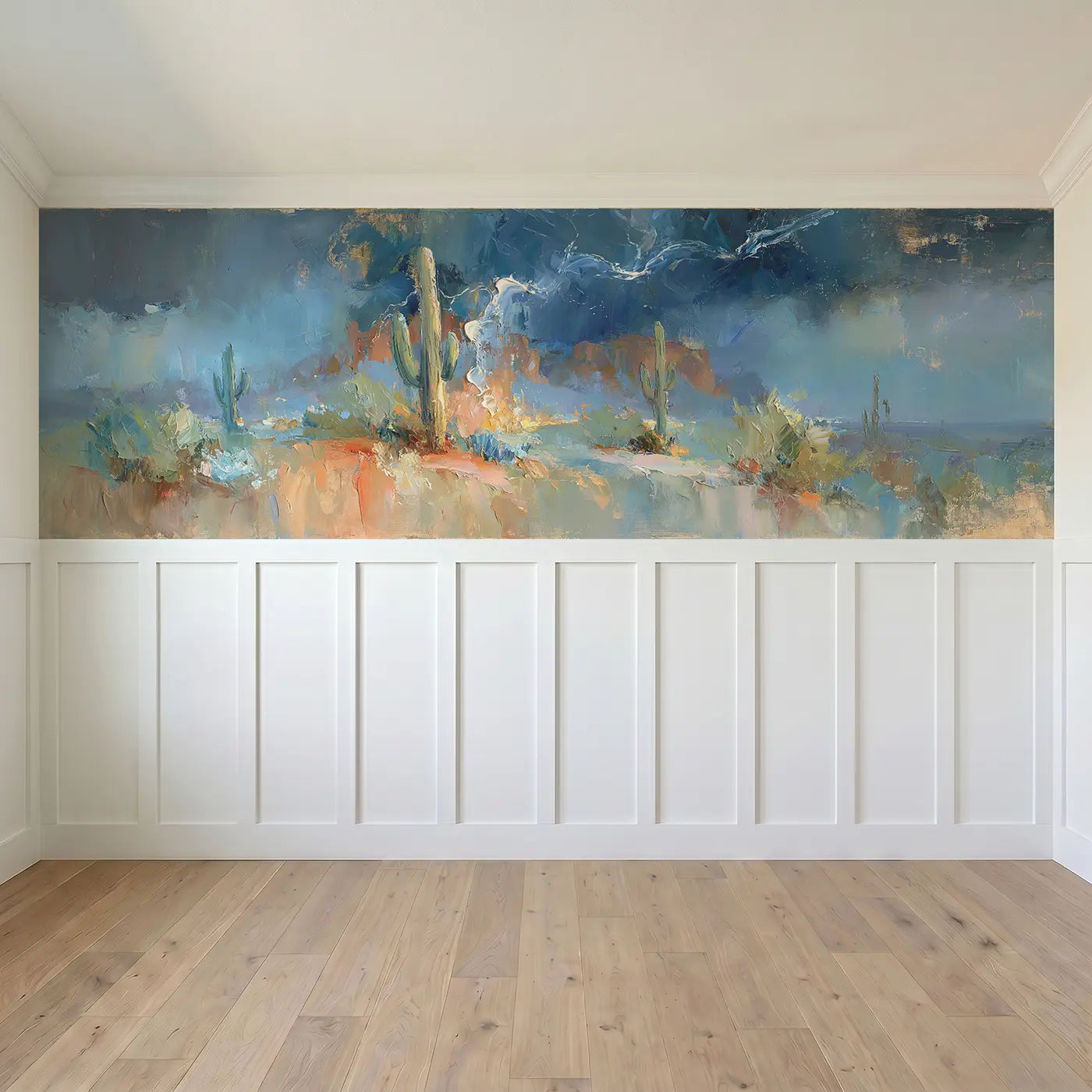 Full panel view of Desert Storm Lightning Oil Wainscoting Wallpaper by Whimsy Tots