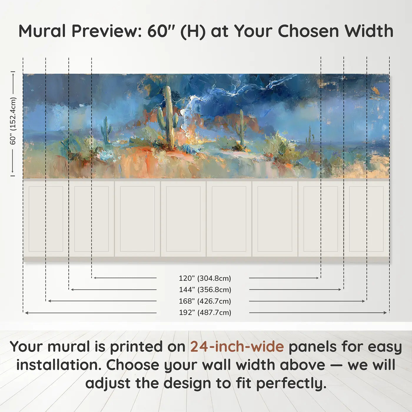 Panel dimensions for Desert Storm Lightning Oil Wainscoting Wallpaper by Whimsy Tots