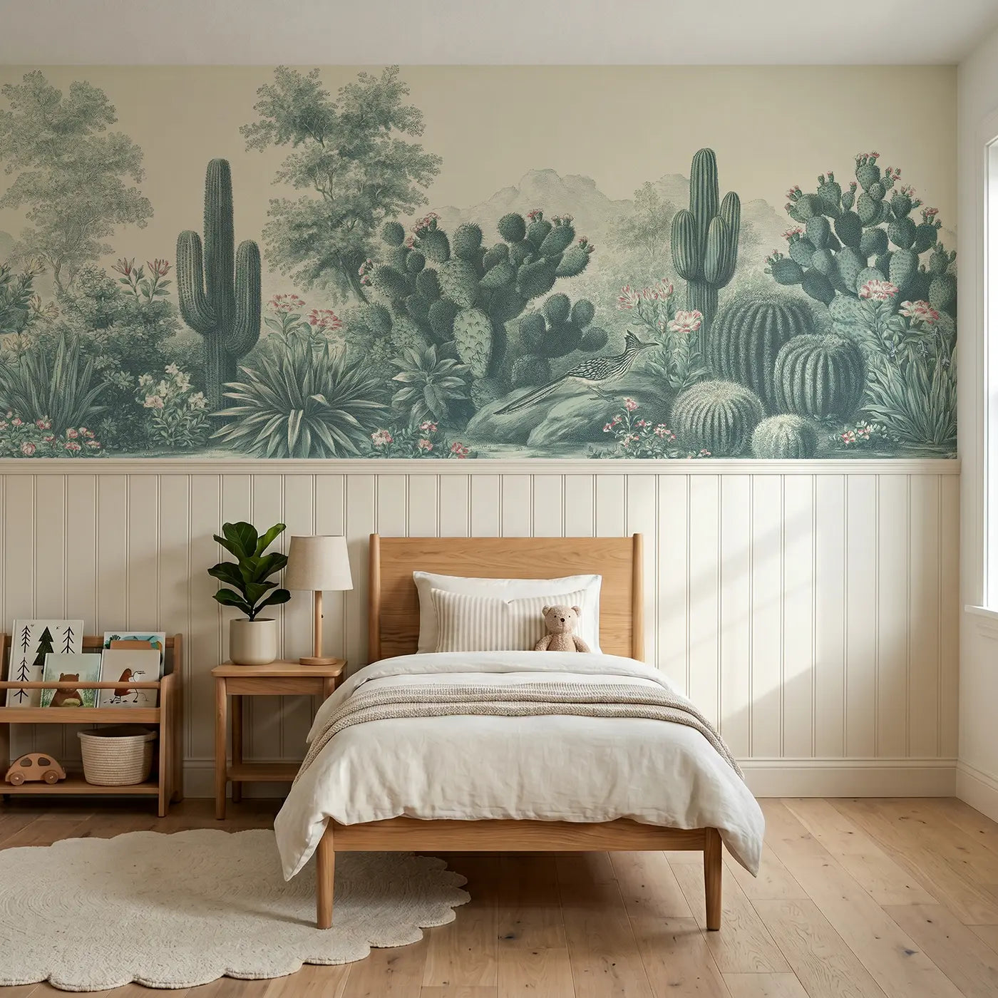 Botanical Elegance cactus desert toile wainscoting wallpaper for bedroom by Whimsy Tots