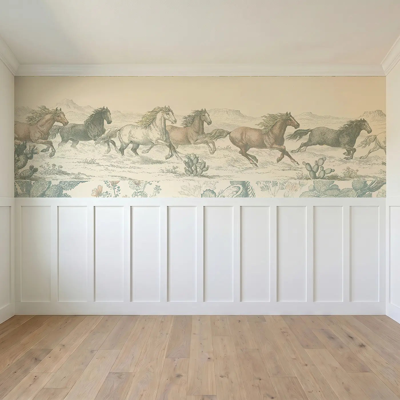 Full panel view of Wild Horse Mesa Toile Wainscoting Wallpaper by Whimsy Tots