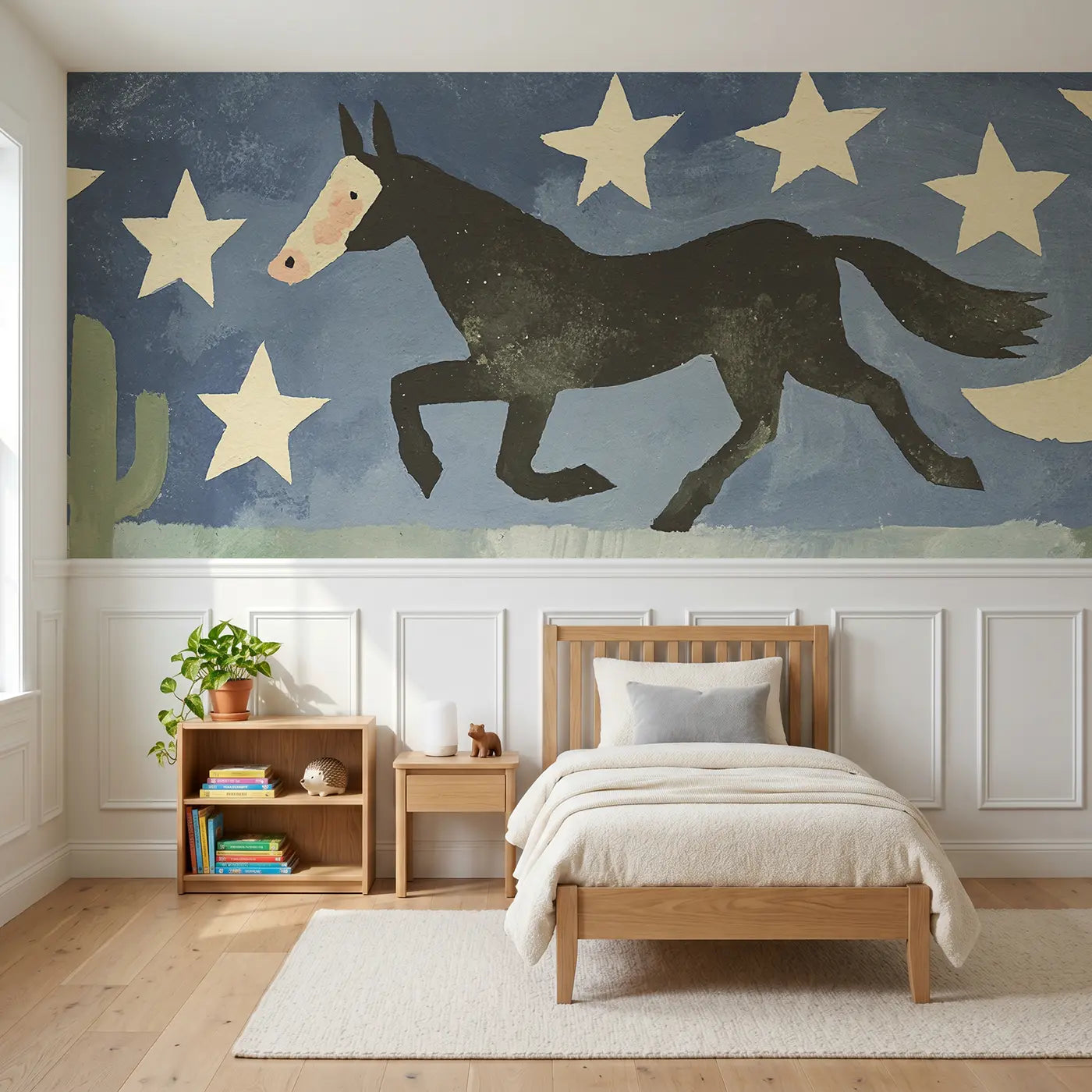 Modern Illustration bold Western horse star wainscoting wallpaper for bedroom by Whimsy Tots