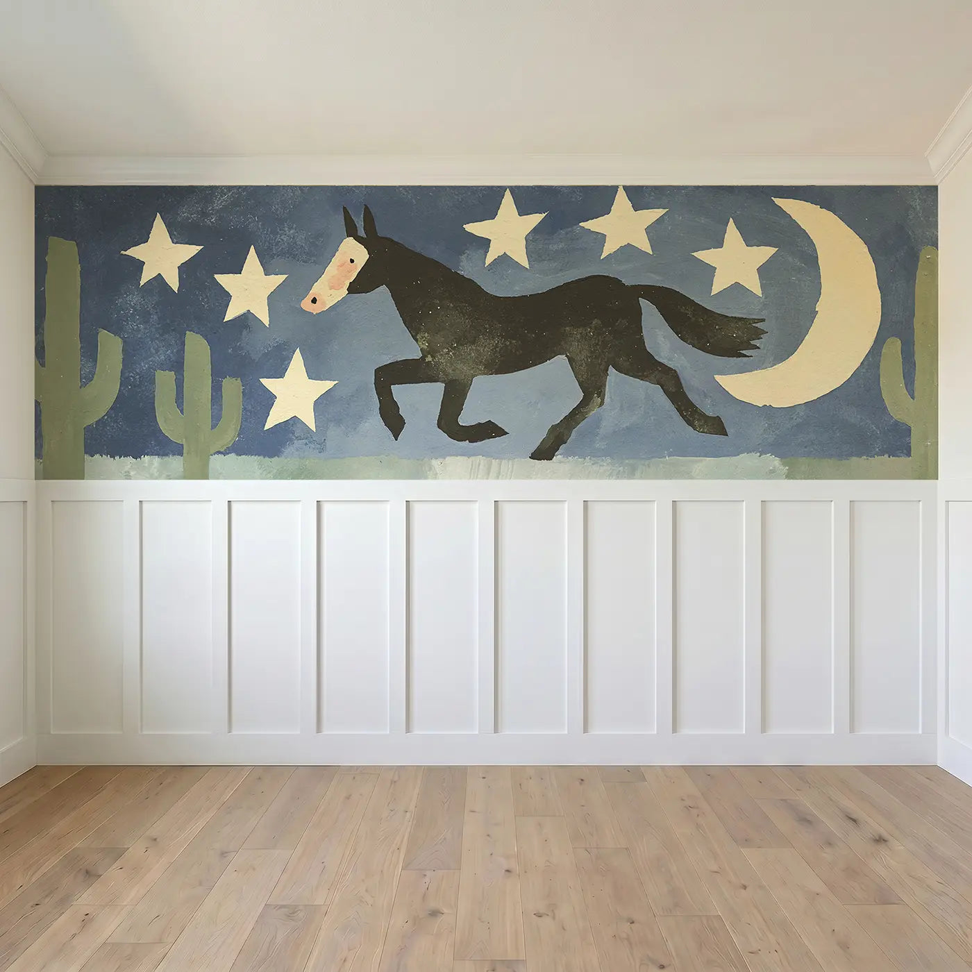 Full panel view of Bold Western Horse Star Wainscoting Wallpaper by Whimsy Tots