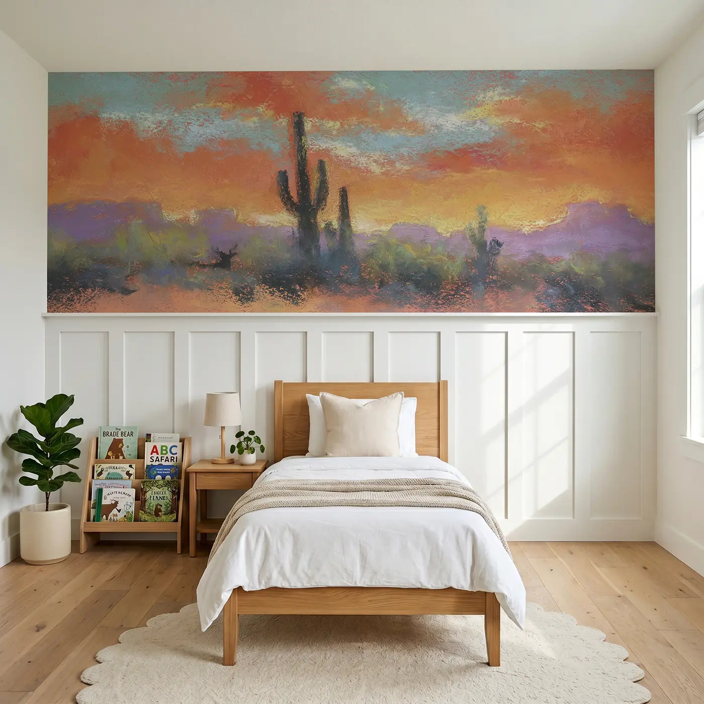 Soft Pastel chalk desert sunset drift wainscoting wallpaper for bedroom by Whimsy Tots