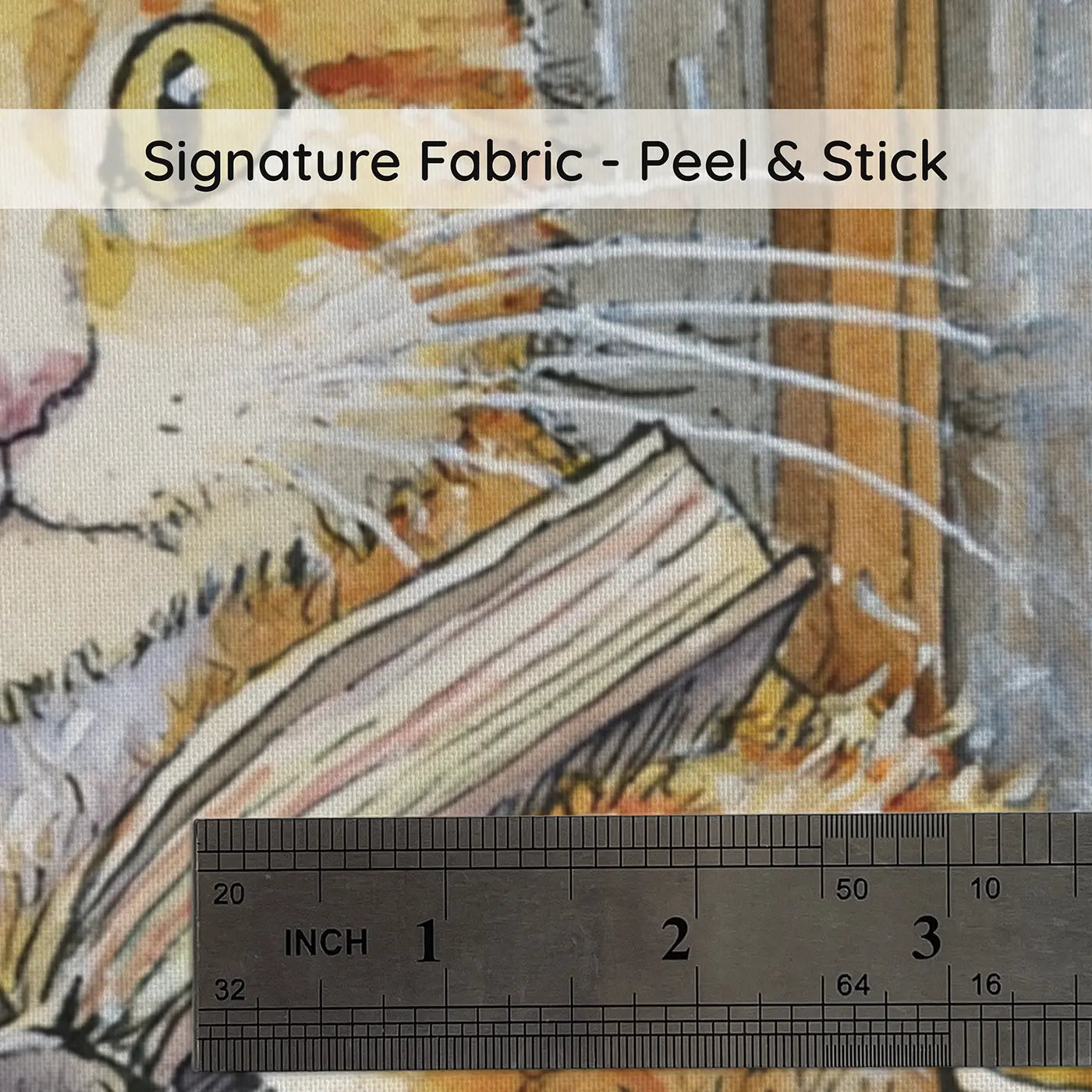 Fabric texture close-up of Cat Bookshop Window Read Wainscoting Wallpaper by Whimsy Tots