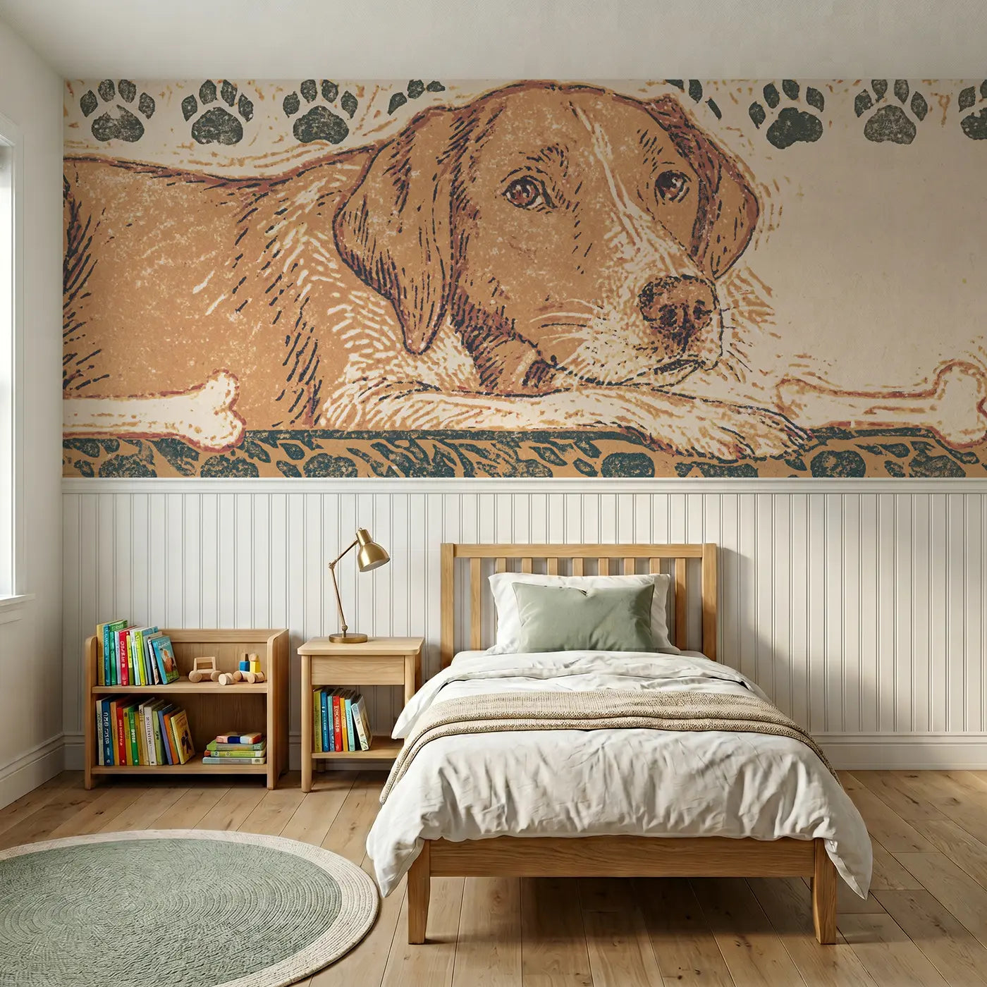 Block Print dog bone band wainscoting wallpaper for nursery by Whimsy Tots