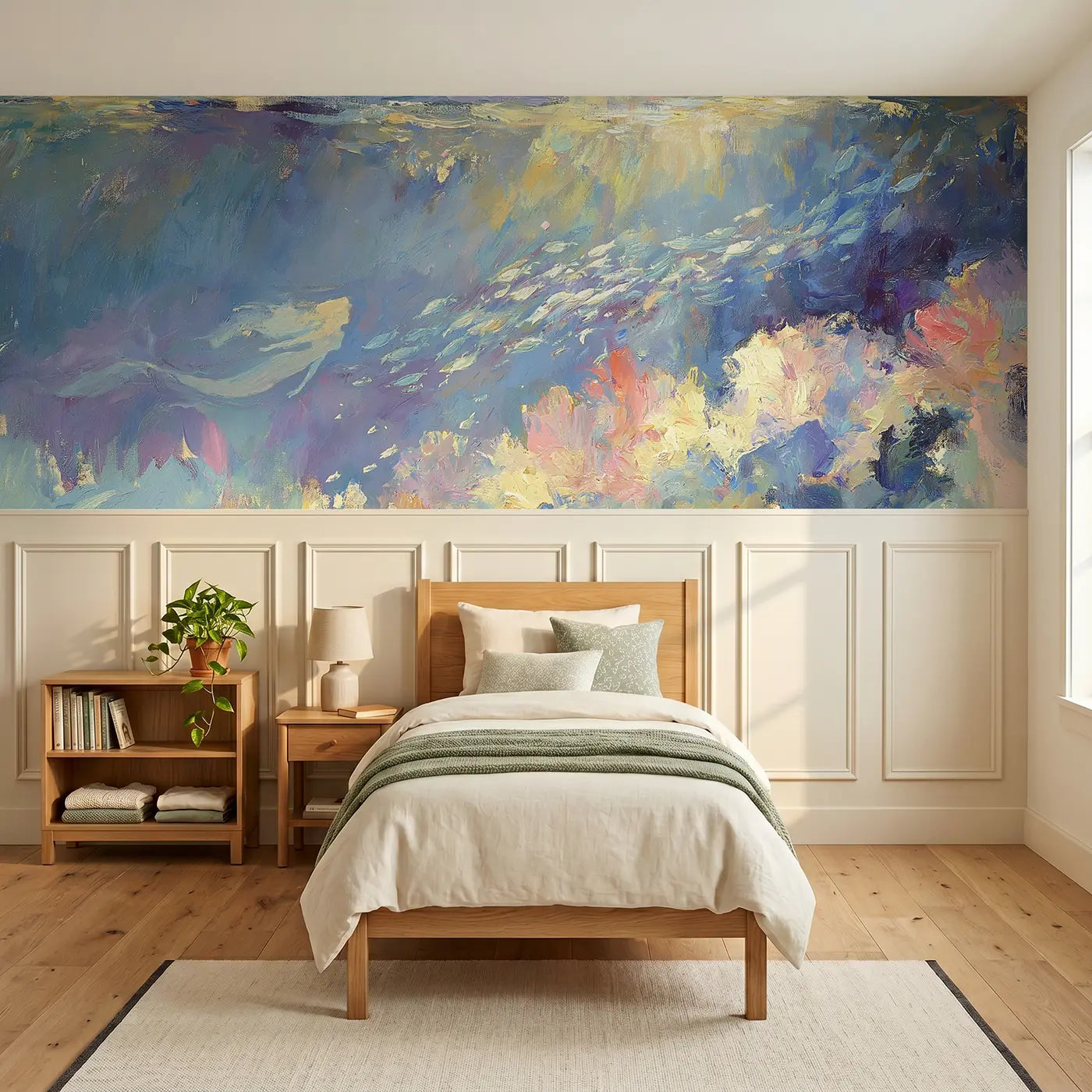 Painted Landscape mermaid twilight reef glow wainscoting wallpaper for bedroom by Whimsy Tots