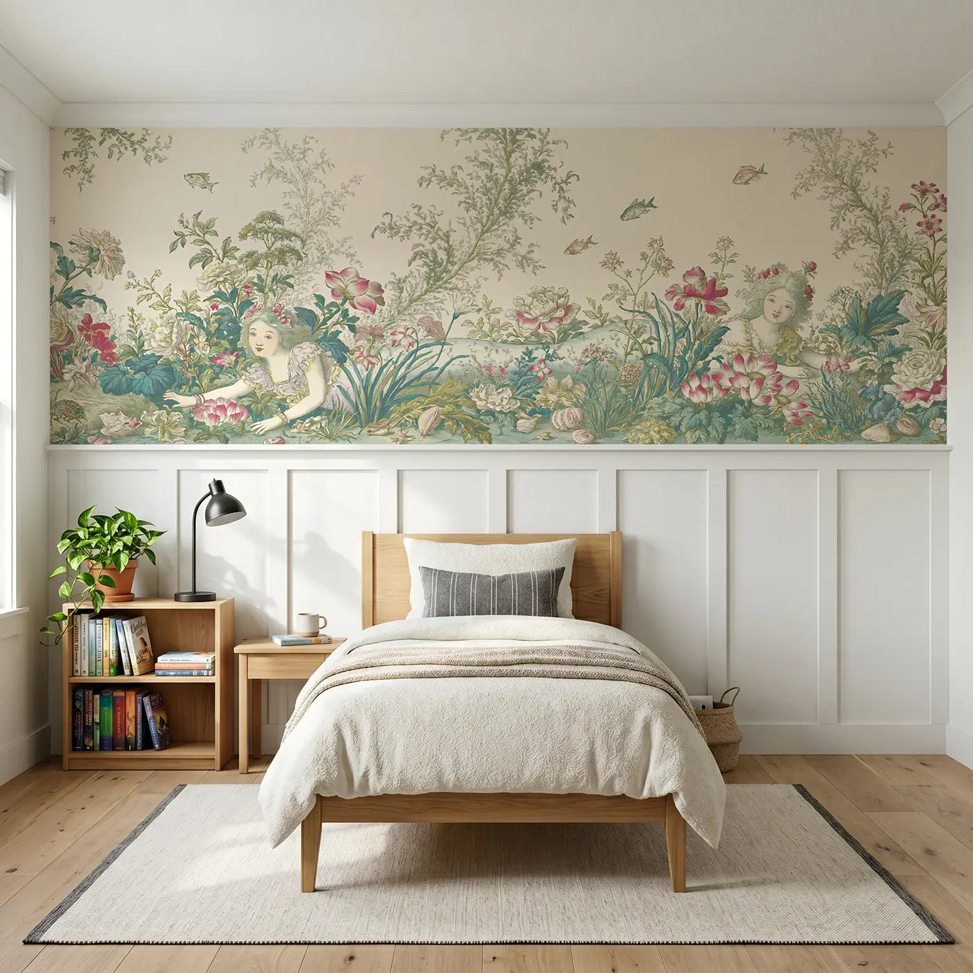 Botanical Elegance mermaid seaweed garden toile wainscoting wallpaper for bedroom by Whimsy Tots