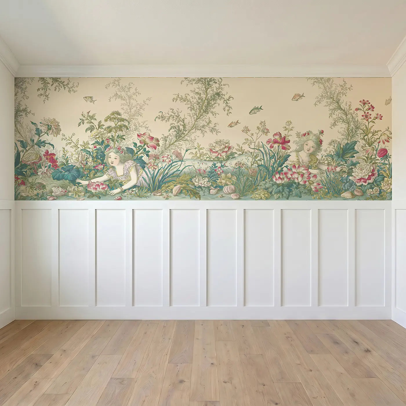 Full panel view of Mermaid Botanical Seaweed Garden Wainscoting Wallpaper by Whimsy Tots