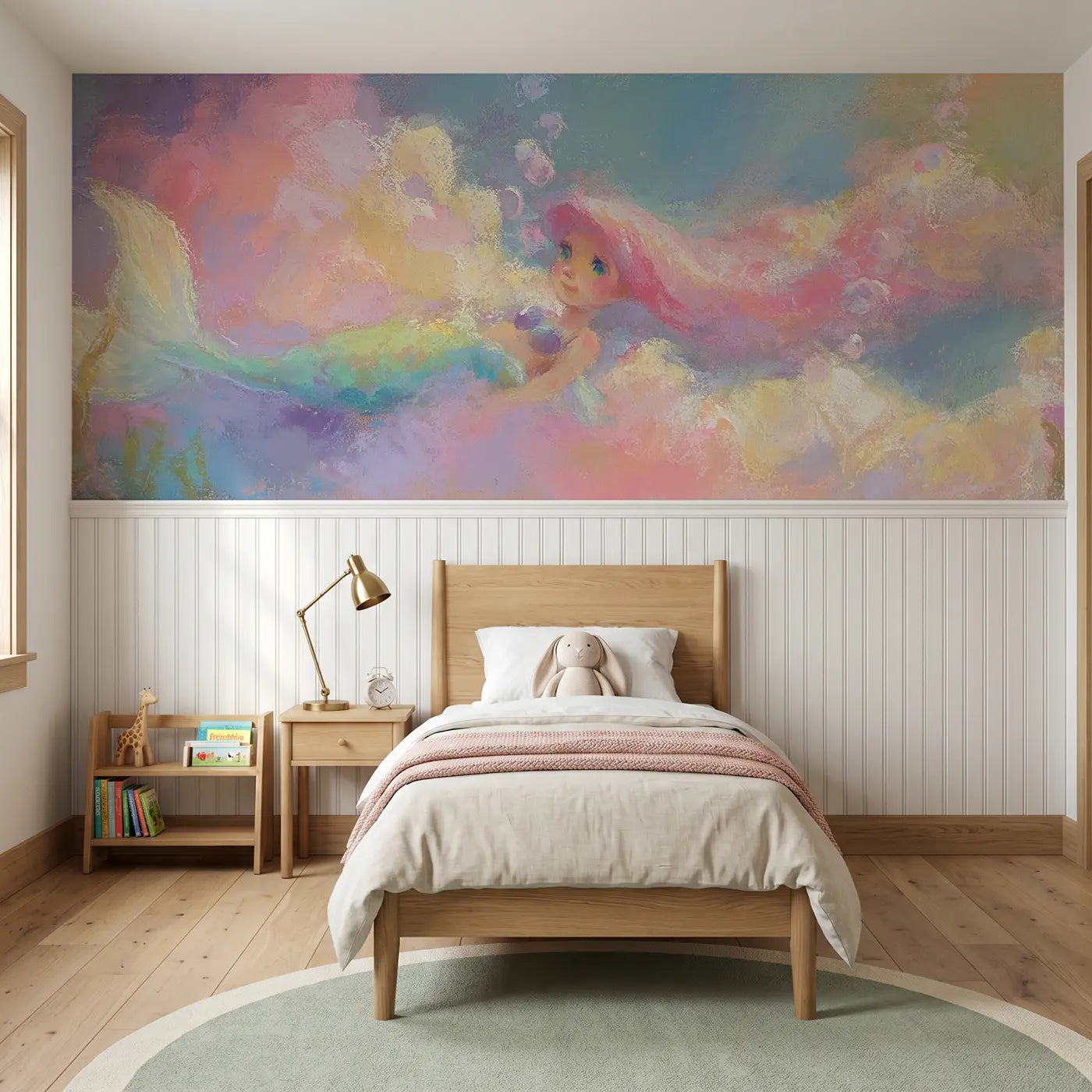 Soft Pastel mermaid cloud kingdom chalk wainscoting wallpaper for nursery by Whimsy Tots