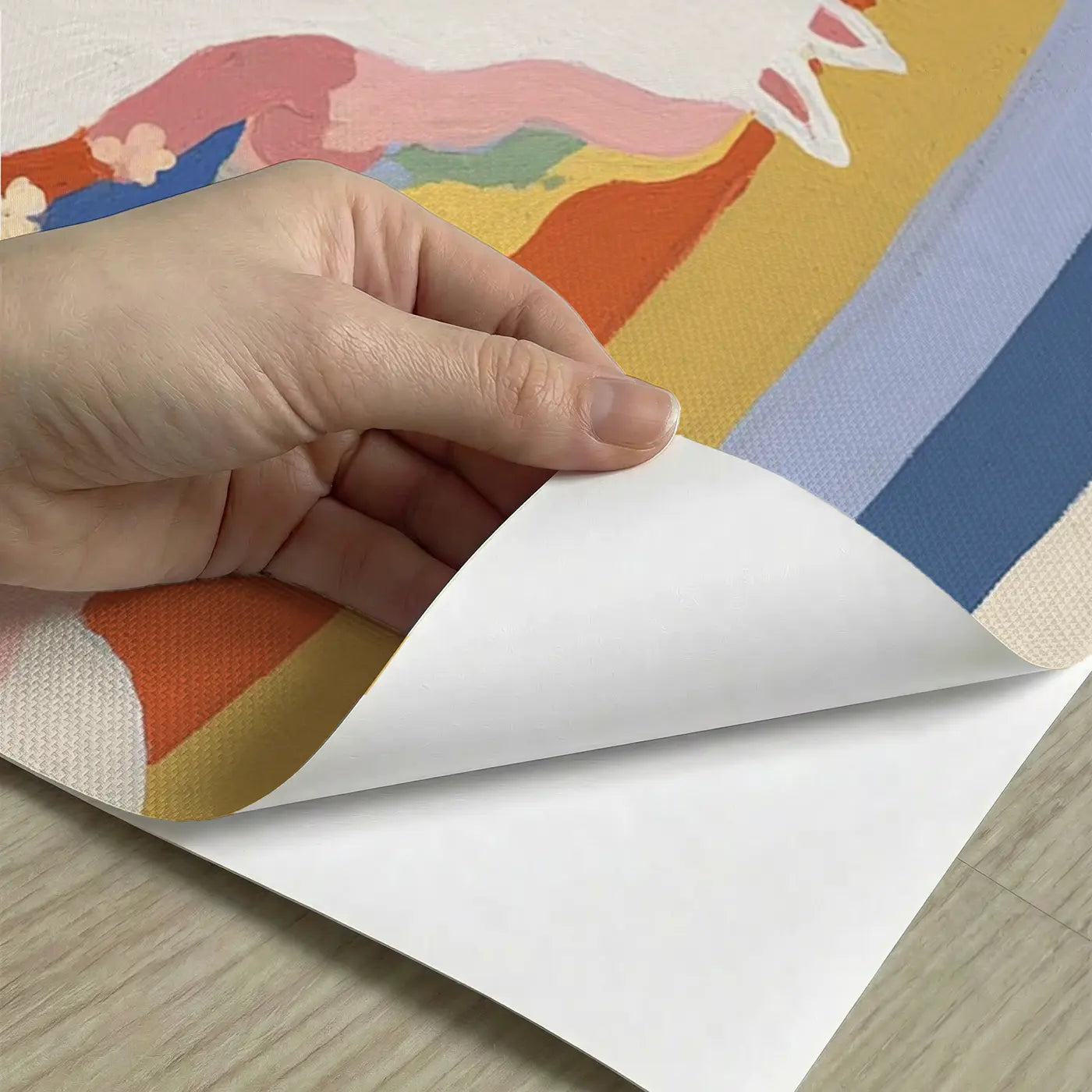 Peel-and-stick detail of Flat Unicorn Rainbow Hill Wainscoting Wallpaper by Whimsy Tots